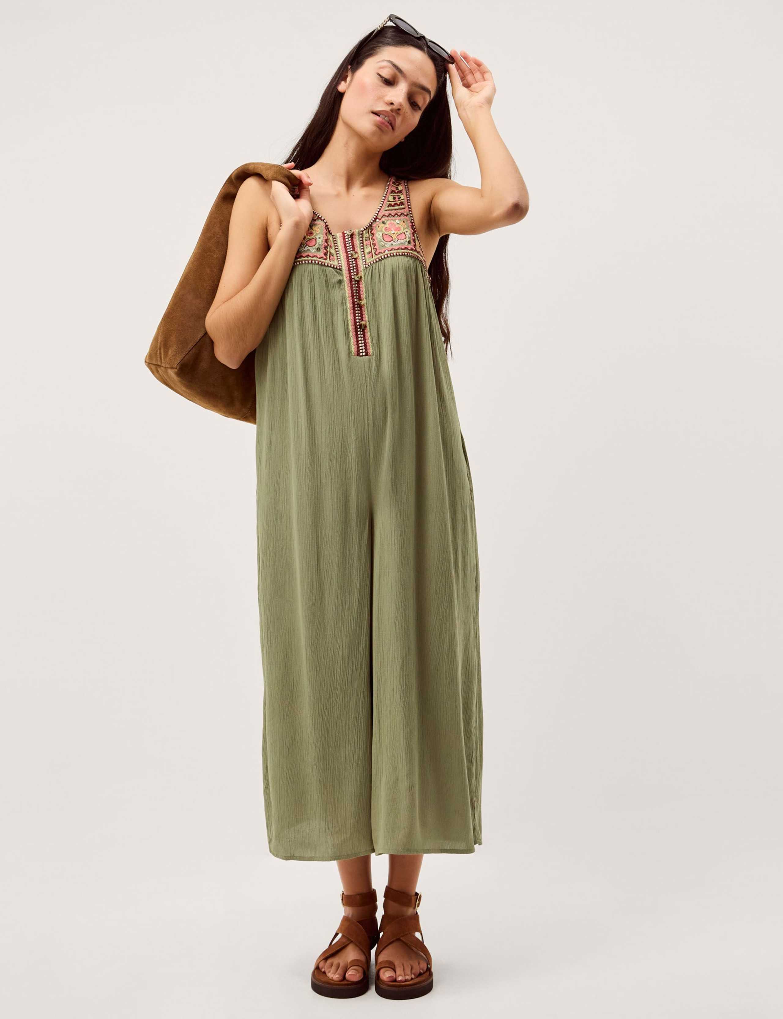 Embroidered Square Neck Sleeveless Jumpsuit