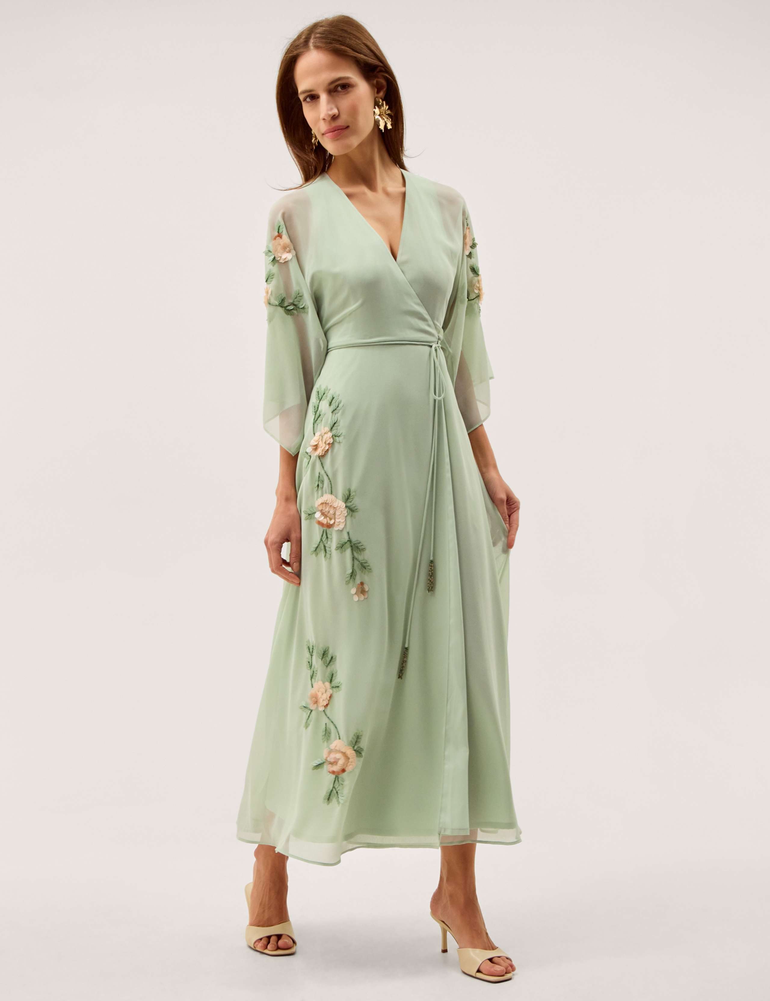 Embellished V-Neck Midaxi Wrap Dress
