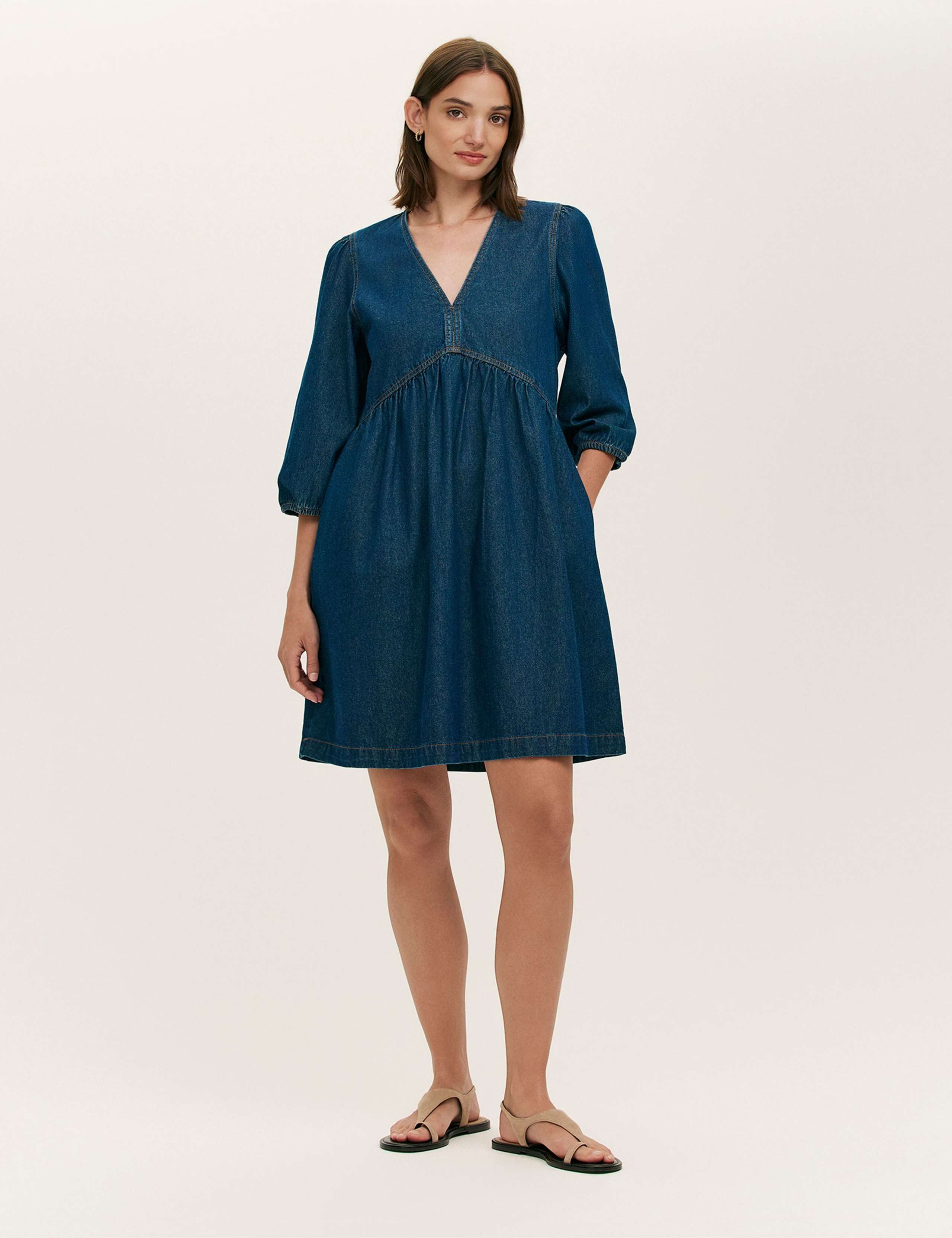 Pure Cotton Denim Midi Smock Dress