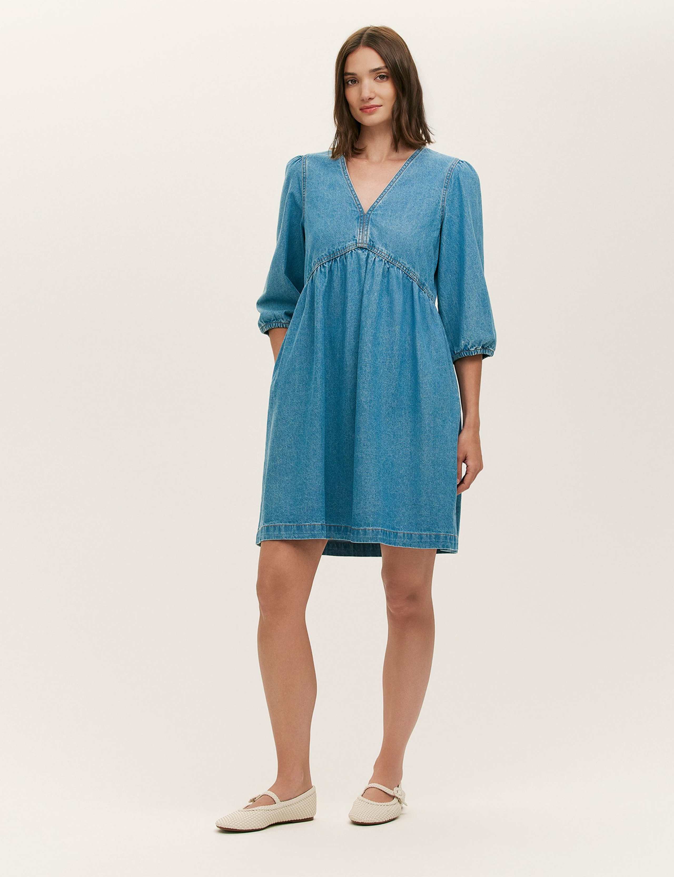Pure Cotton Denim Midi Smock Dress