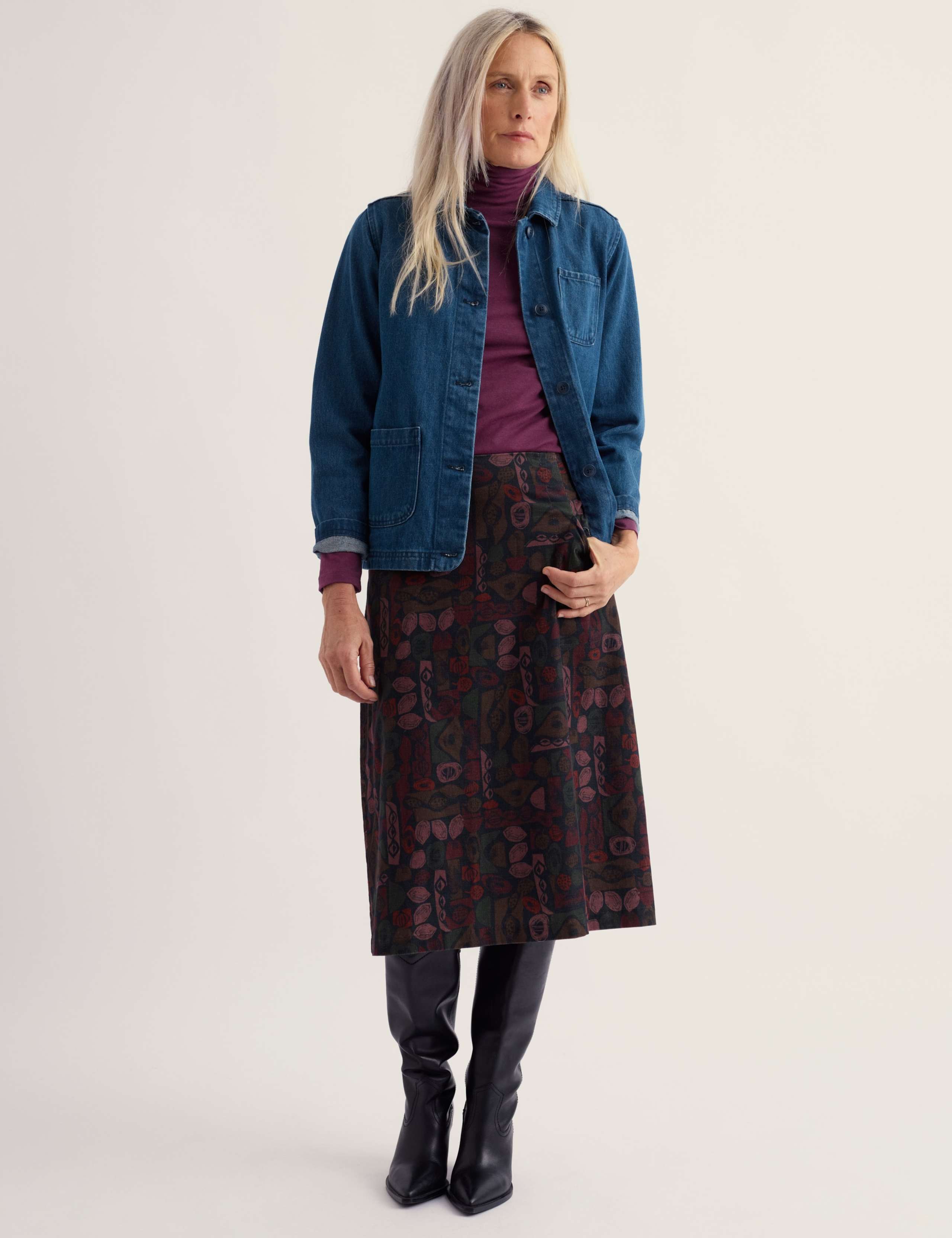 Corduroy Printed Knee Length A-Line Skirt