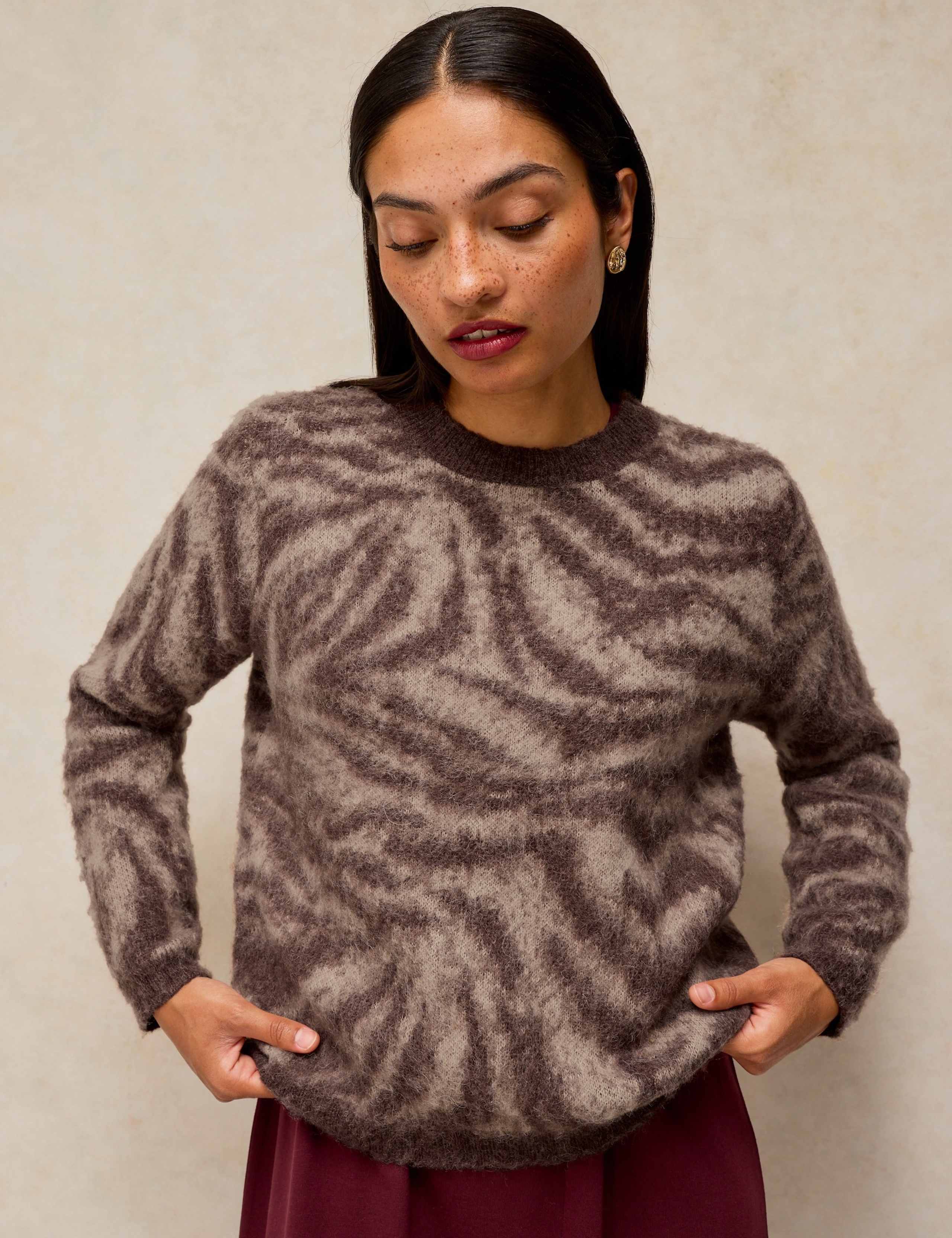 Fluffy Animal Print Jumper with Wool