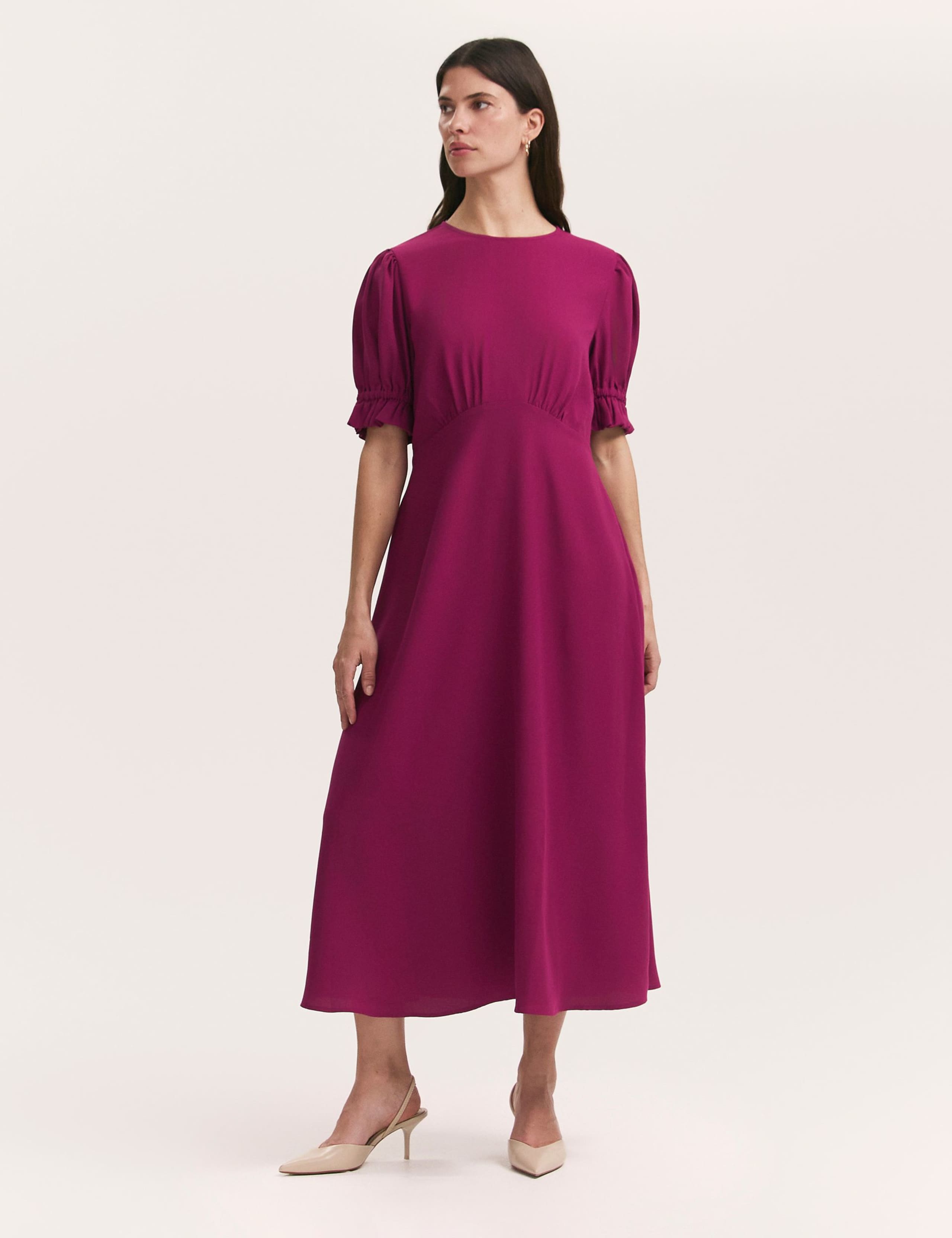 Cotton Rich Round Neck Midi Tea Dress