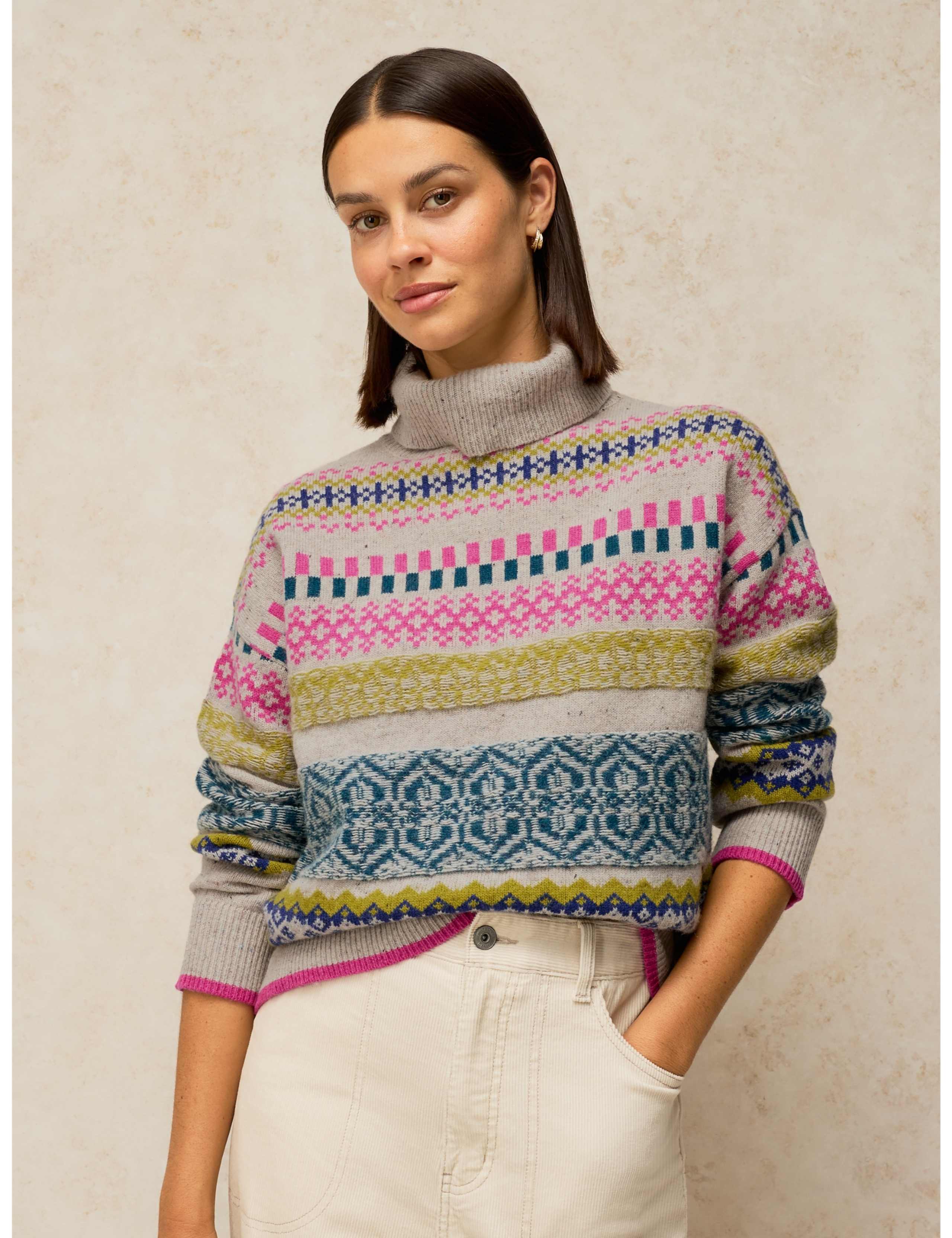 Wool Rich Fair Isle Roll Neck Jumper