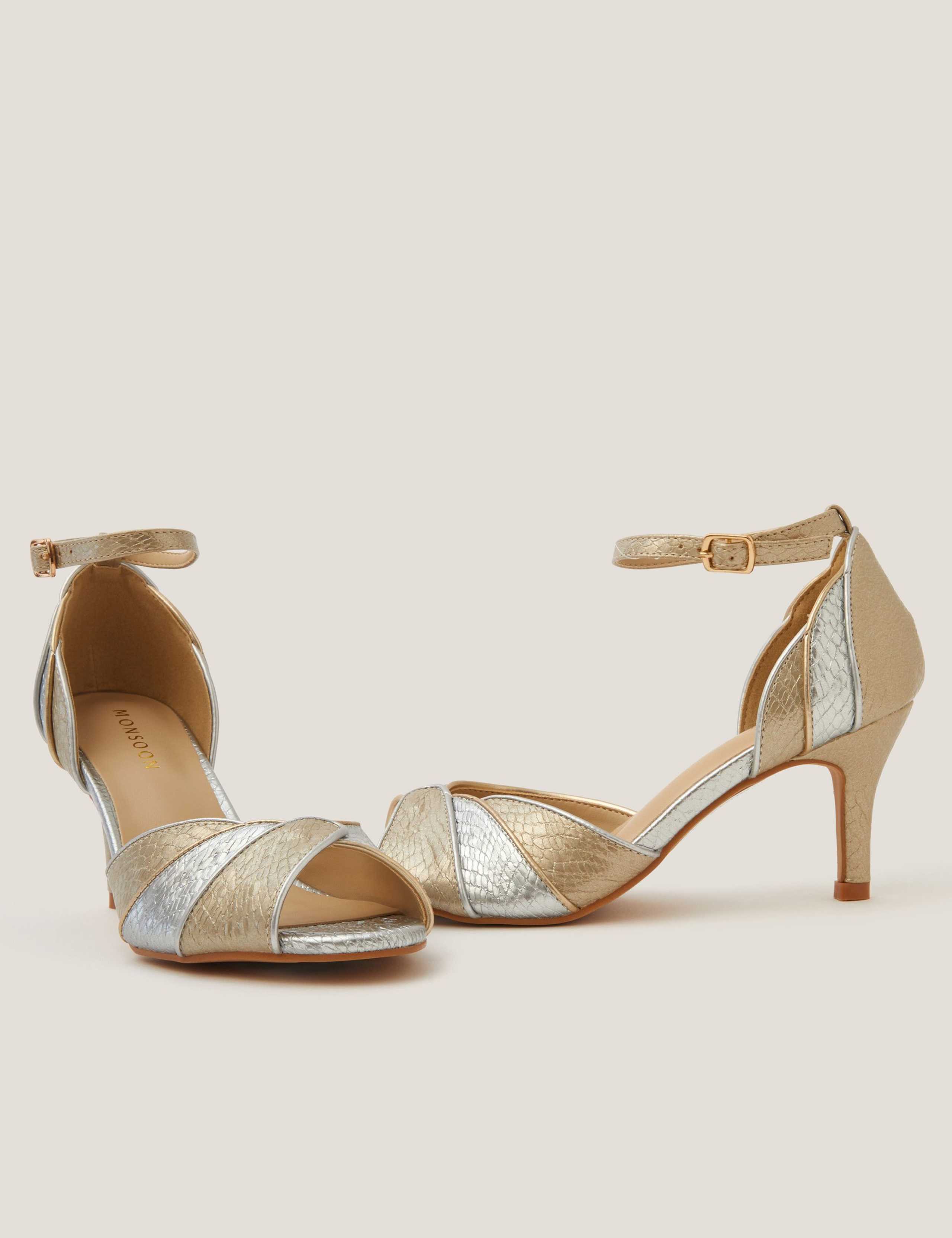 Metallic Ankle Strap Stiletto Heel Sandals