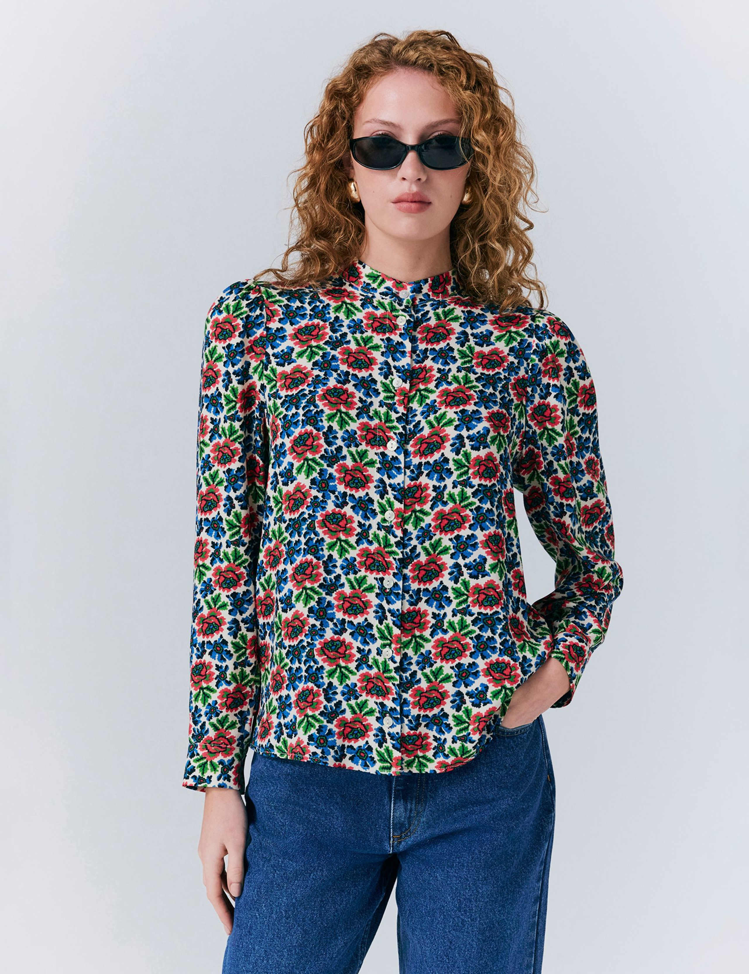 Crepe Floral Button Through Blouse