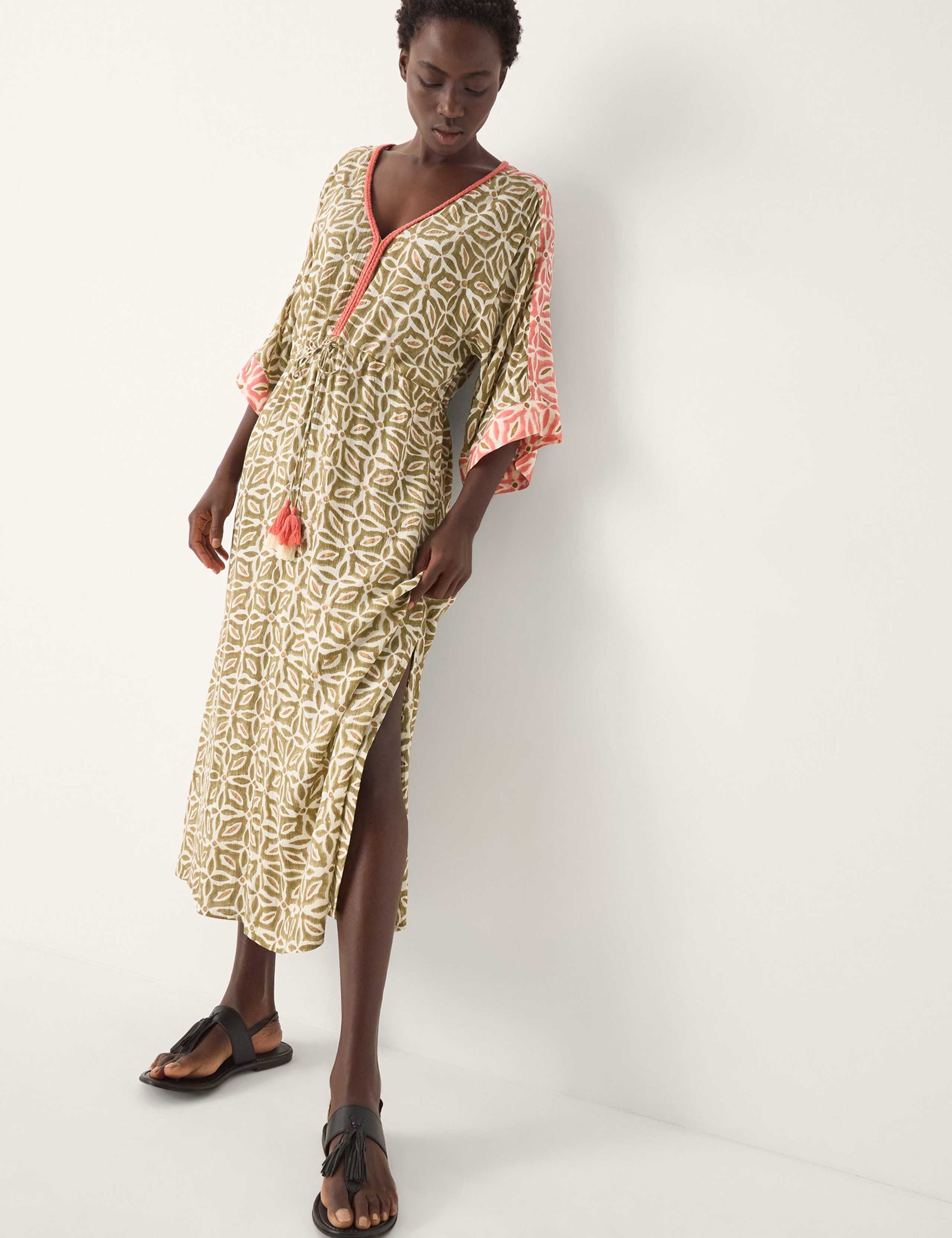 Printed V-Neck Midi Beach Dress