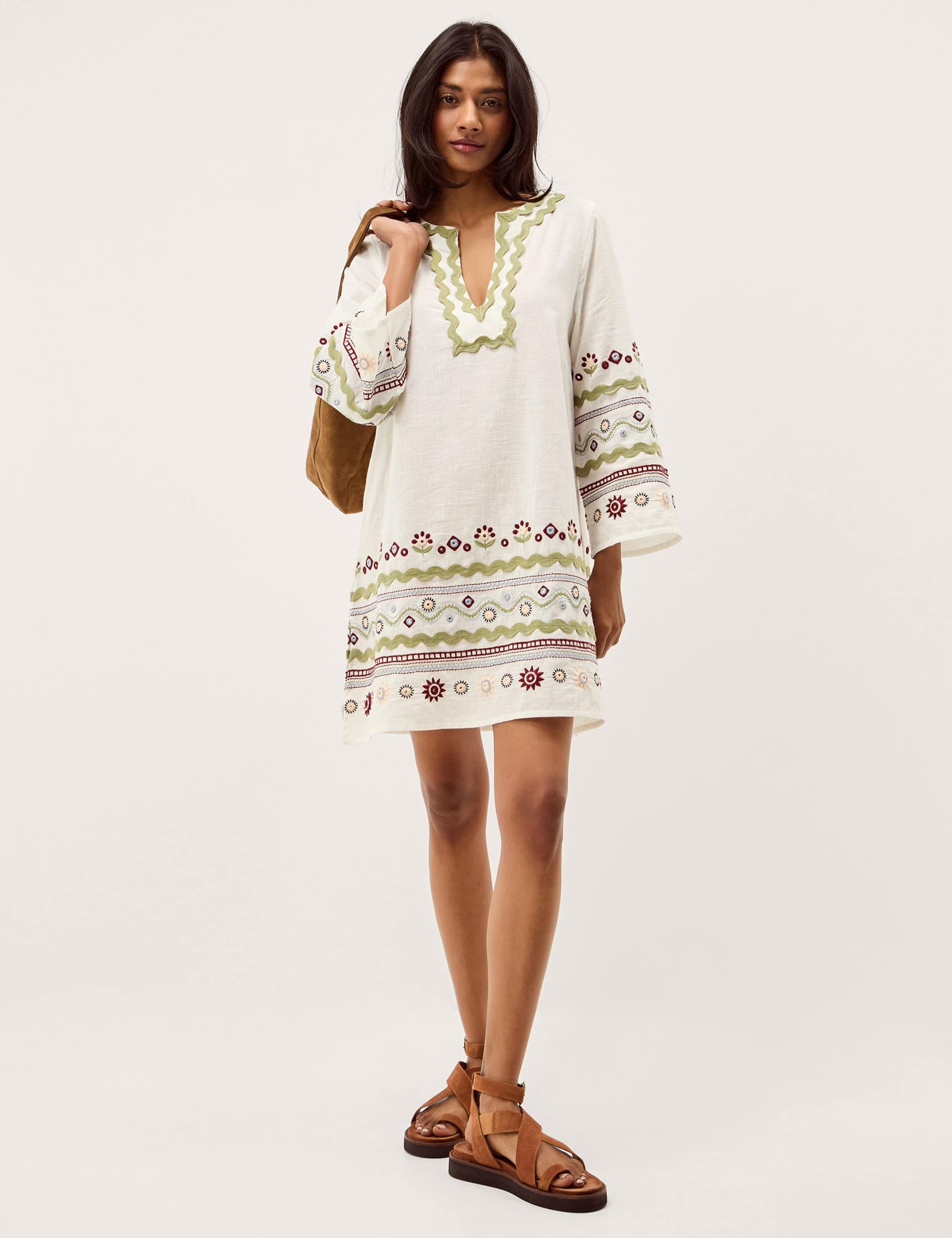 Pure Cotton Embroidered V-Neck Relaxed Tunic