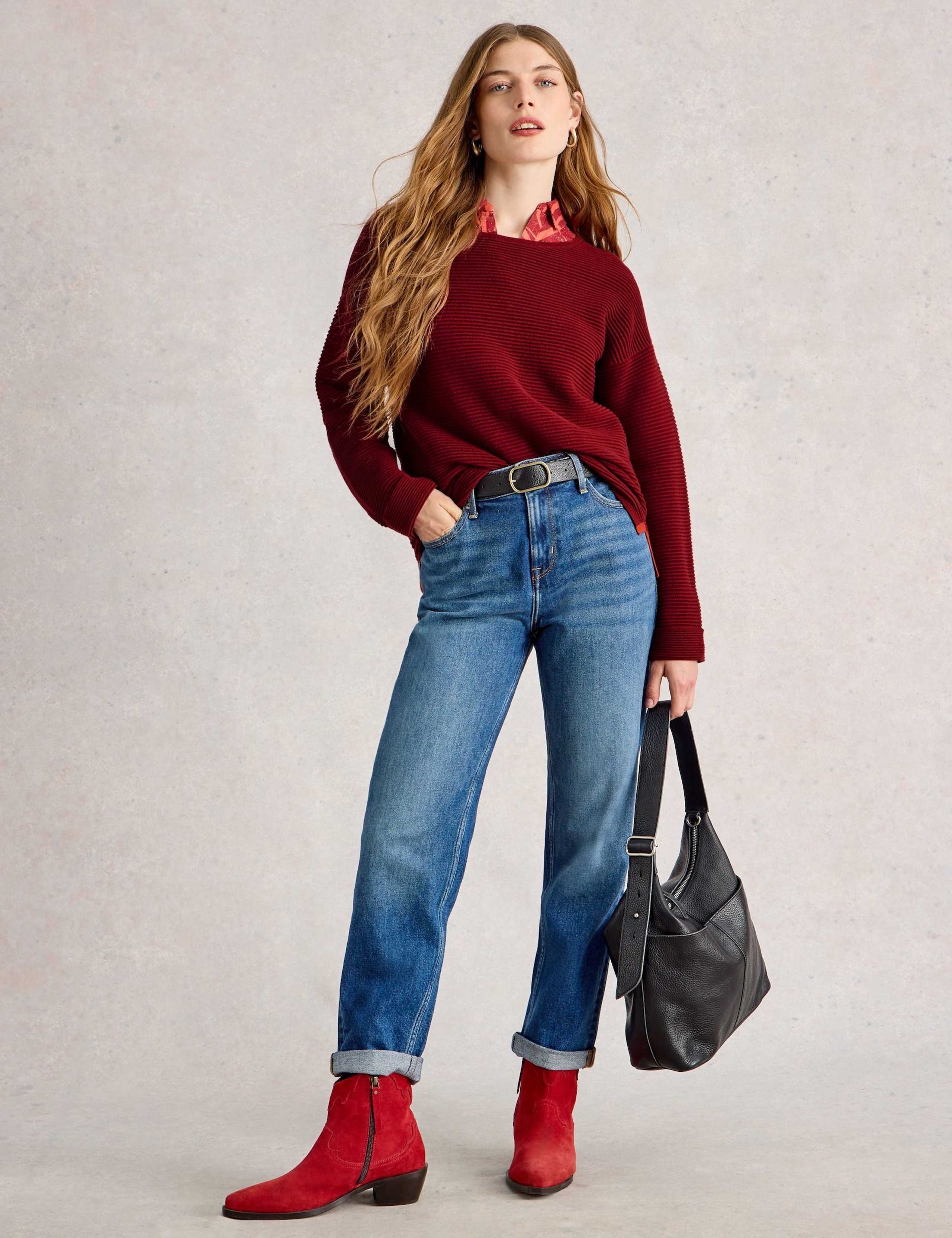 Pure Cotton Ribbed Crew Neck Jumper