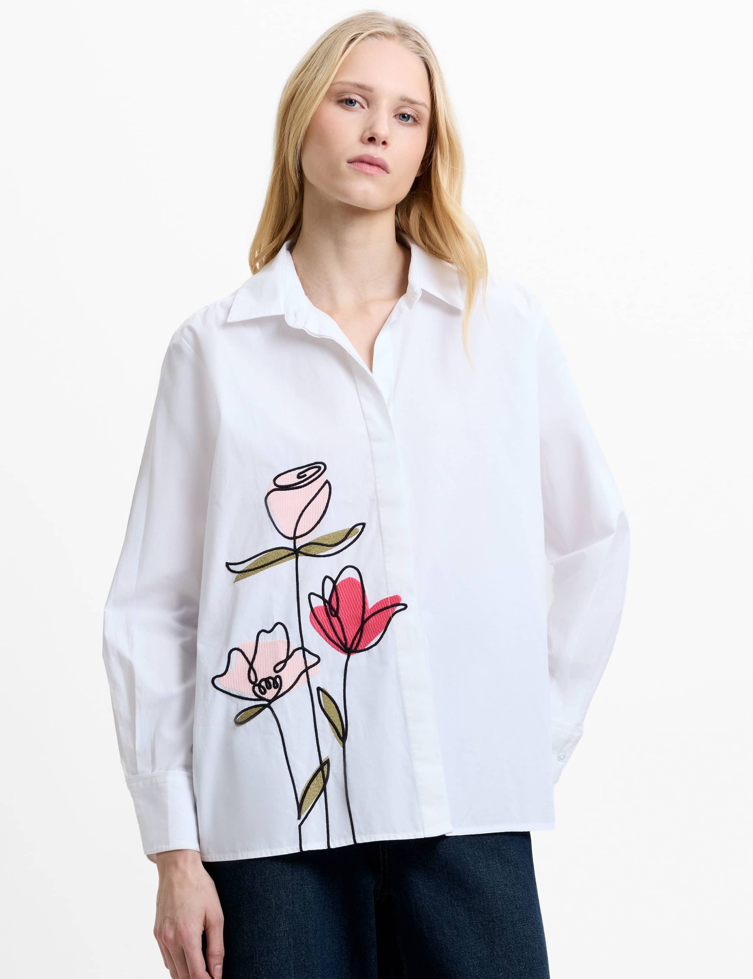 Pure Cotton Floral Embroidered Shirt