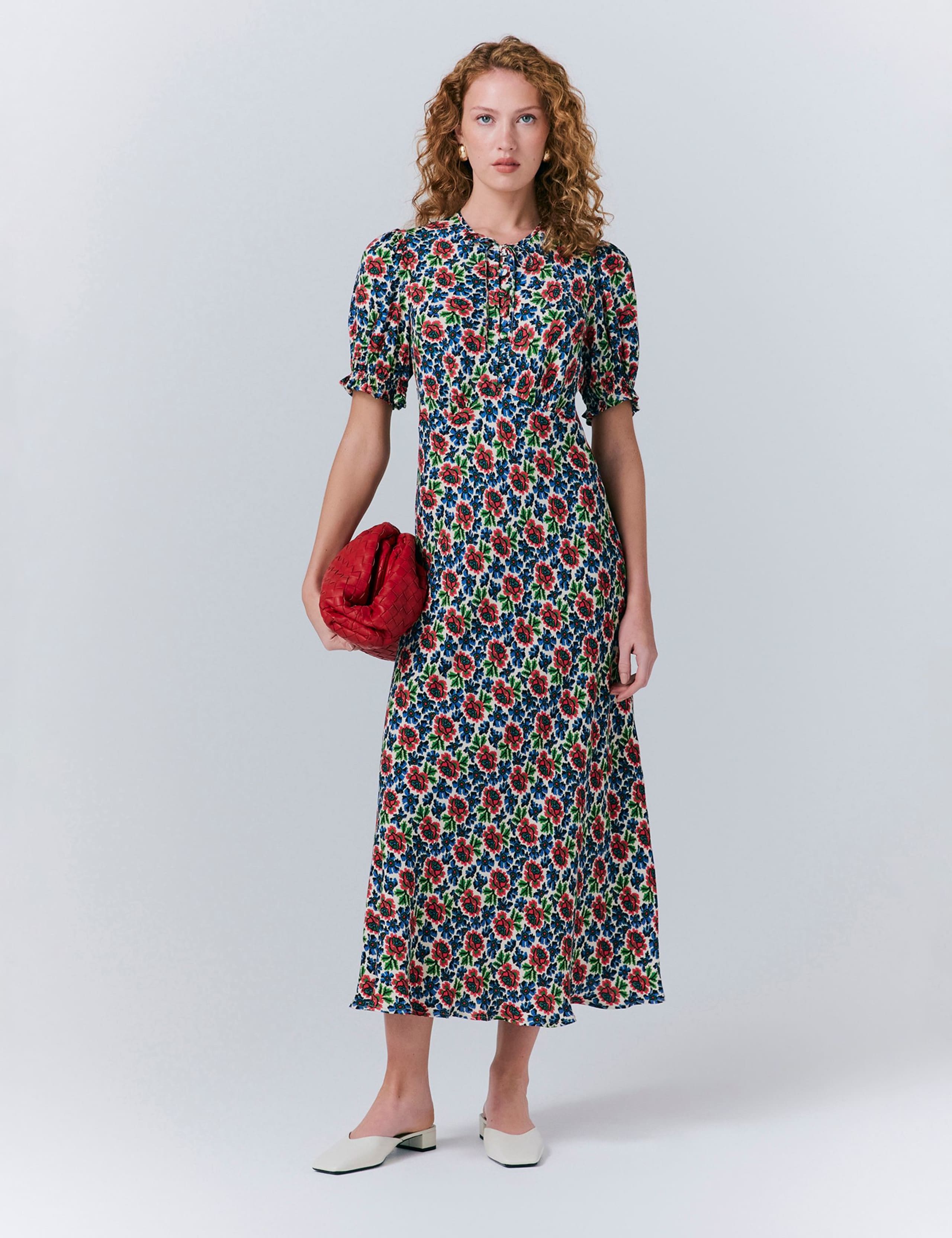 Crepe Floral Puff Sleeve Midaxi Tea Dress