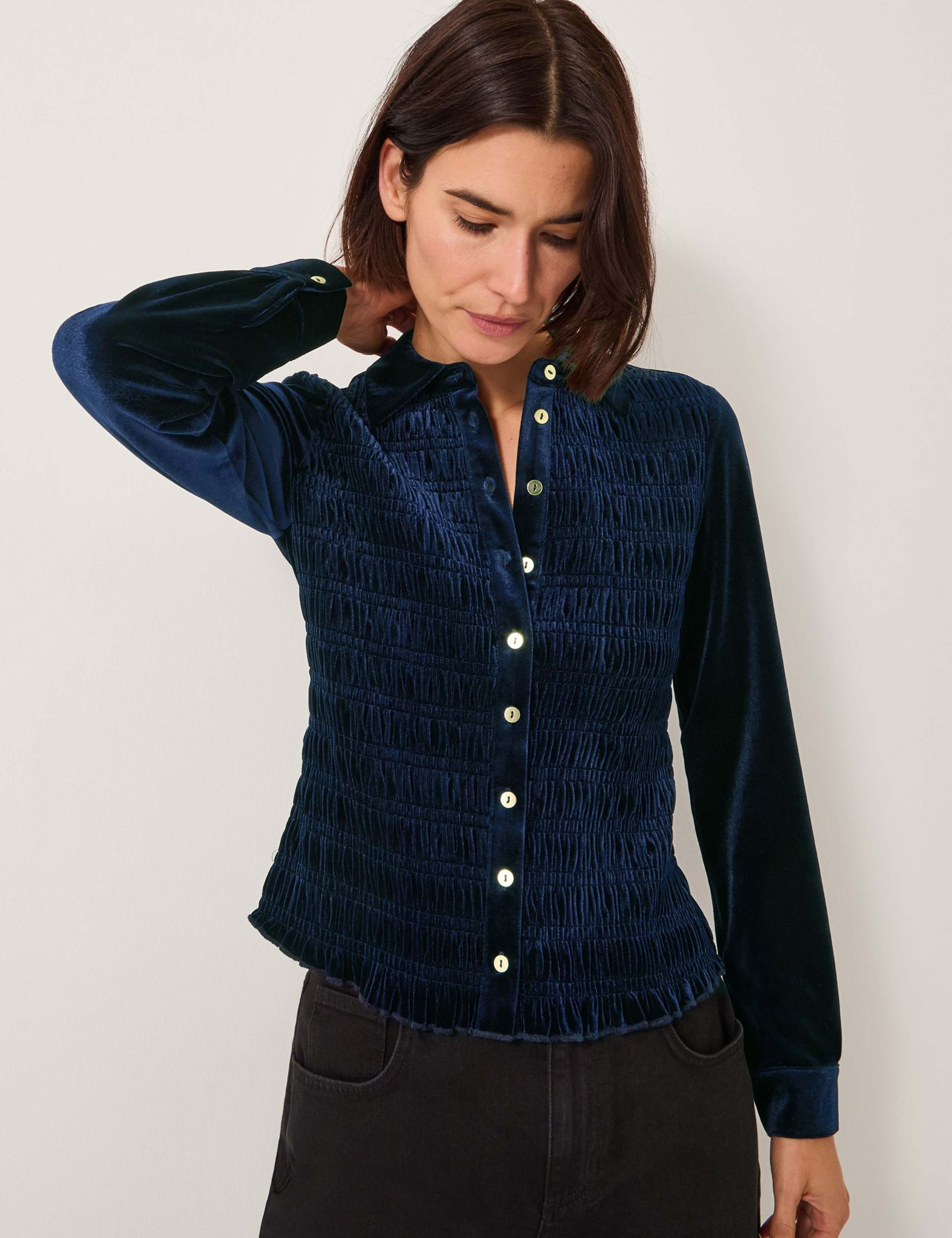 Velvet Smocked Shirt