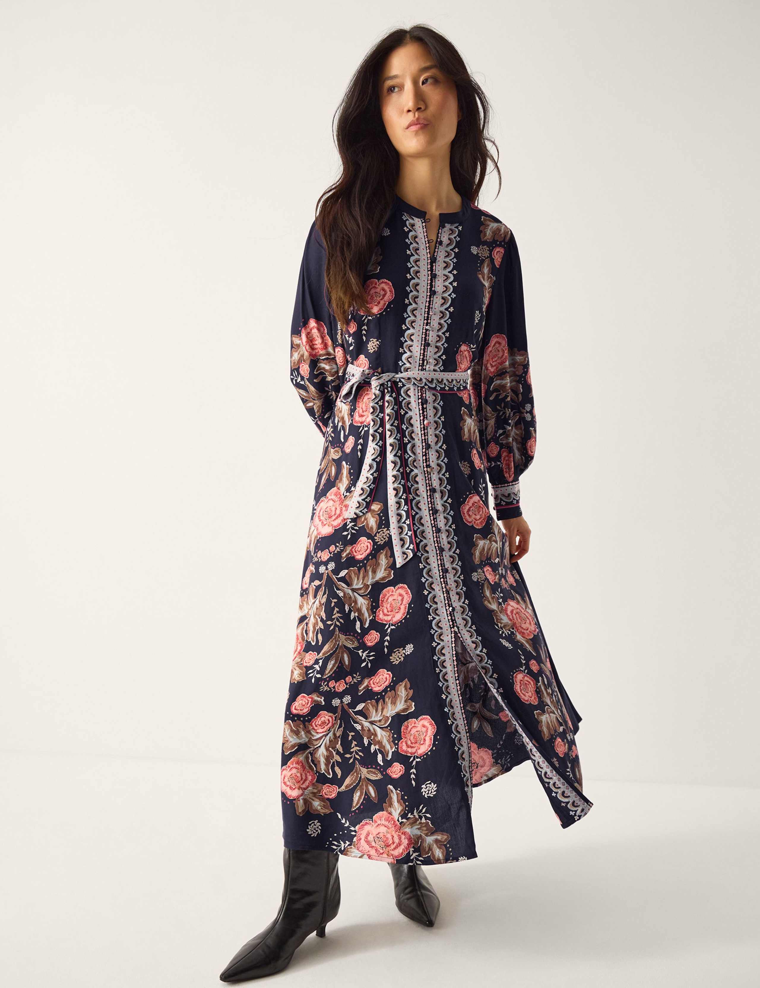 Floral Blouson Sleeve Midaxi Shirt Dress