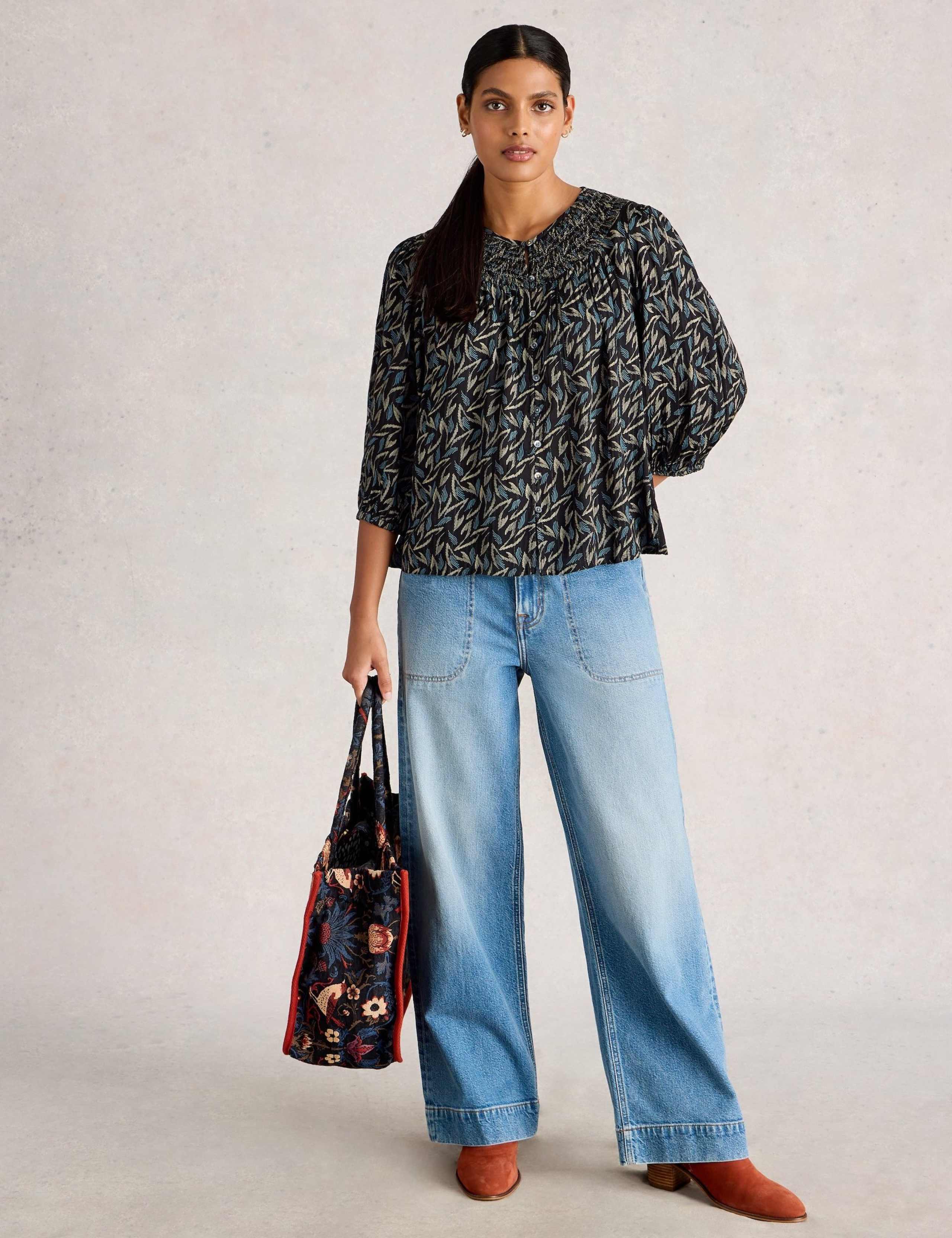 Metallic Printed Blouson Sleeve Blouse
