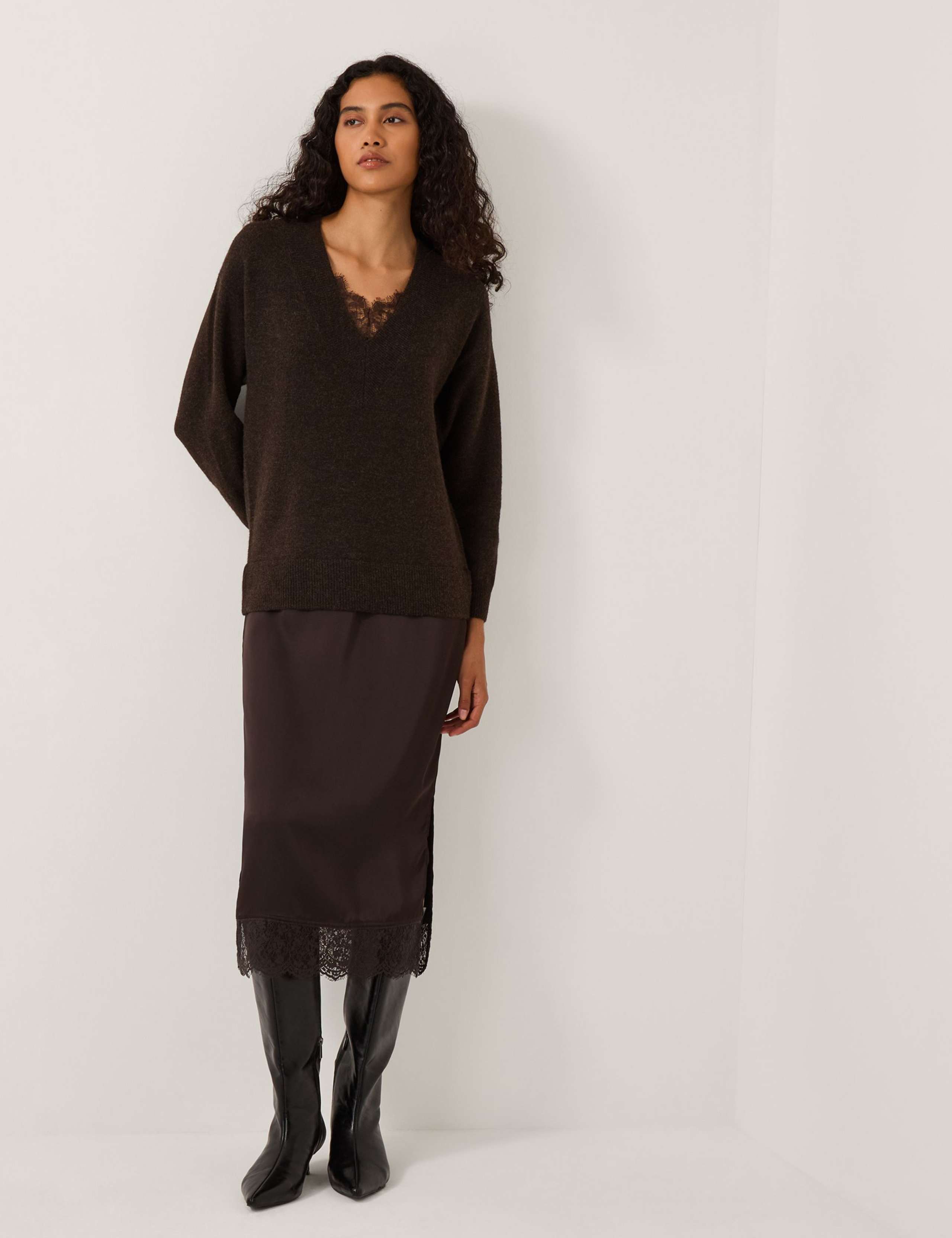 Lace V-Neck Midi Jumper Dress