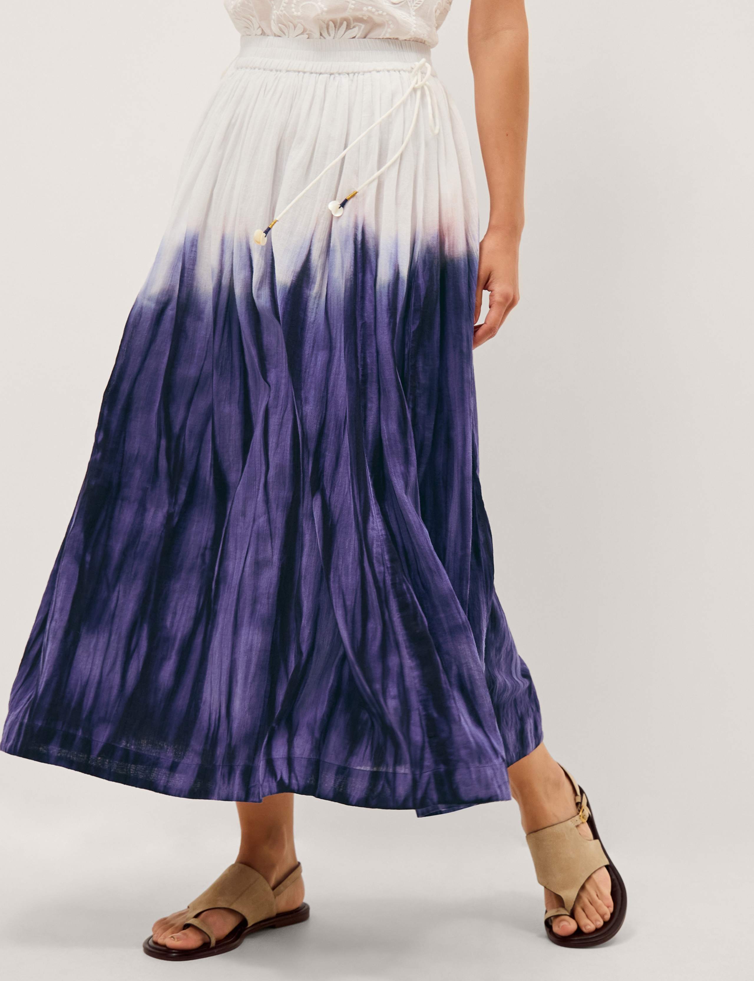 Pure Cotton Tie Dye Midi A-Line Skirt