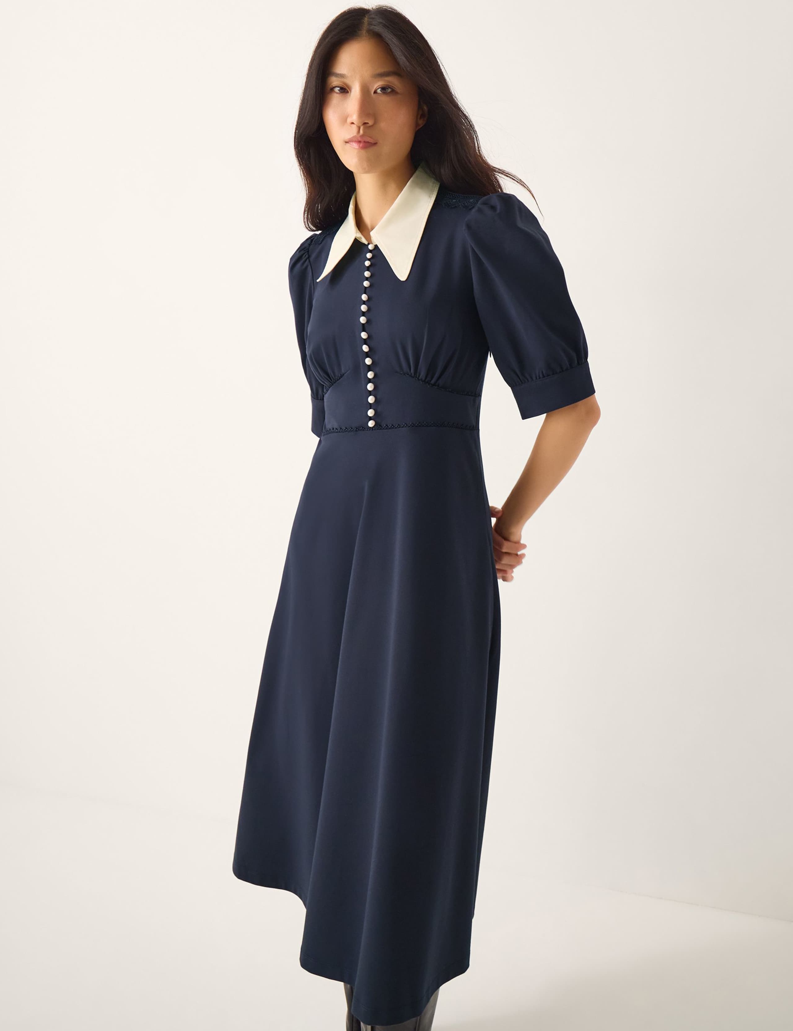 Jersey Collared Midi Waisted Dress