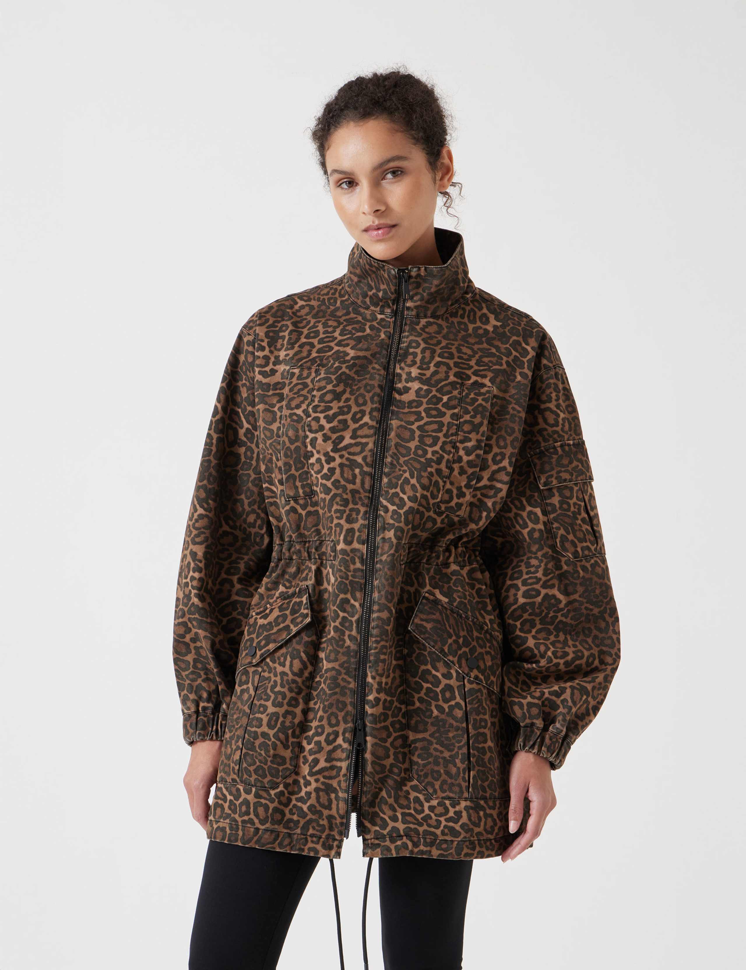 Pure Cotton Leopard Print Utility Parka