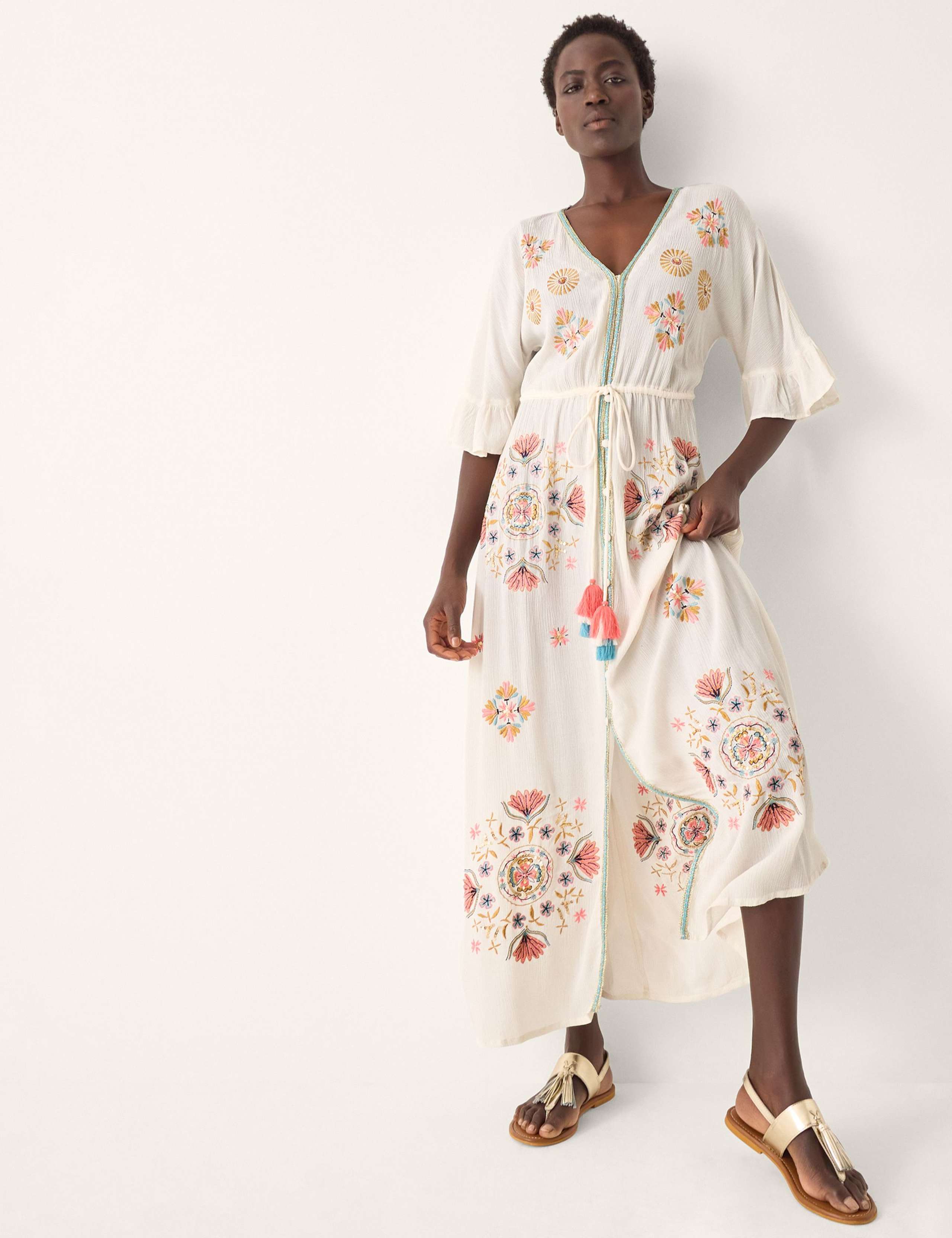 Embroidered V-Neck Maxi Beach Dress