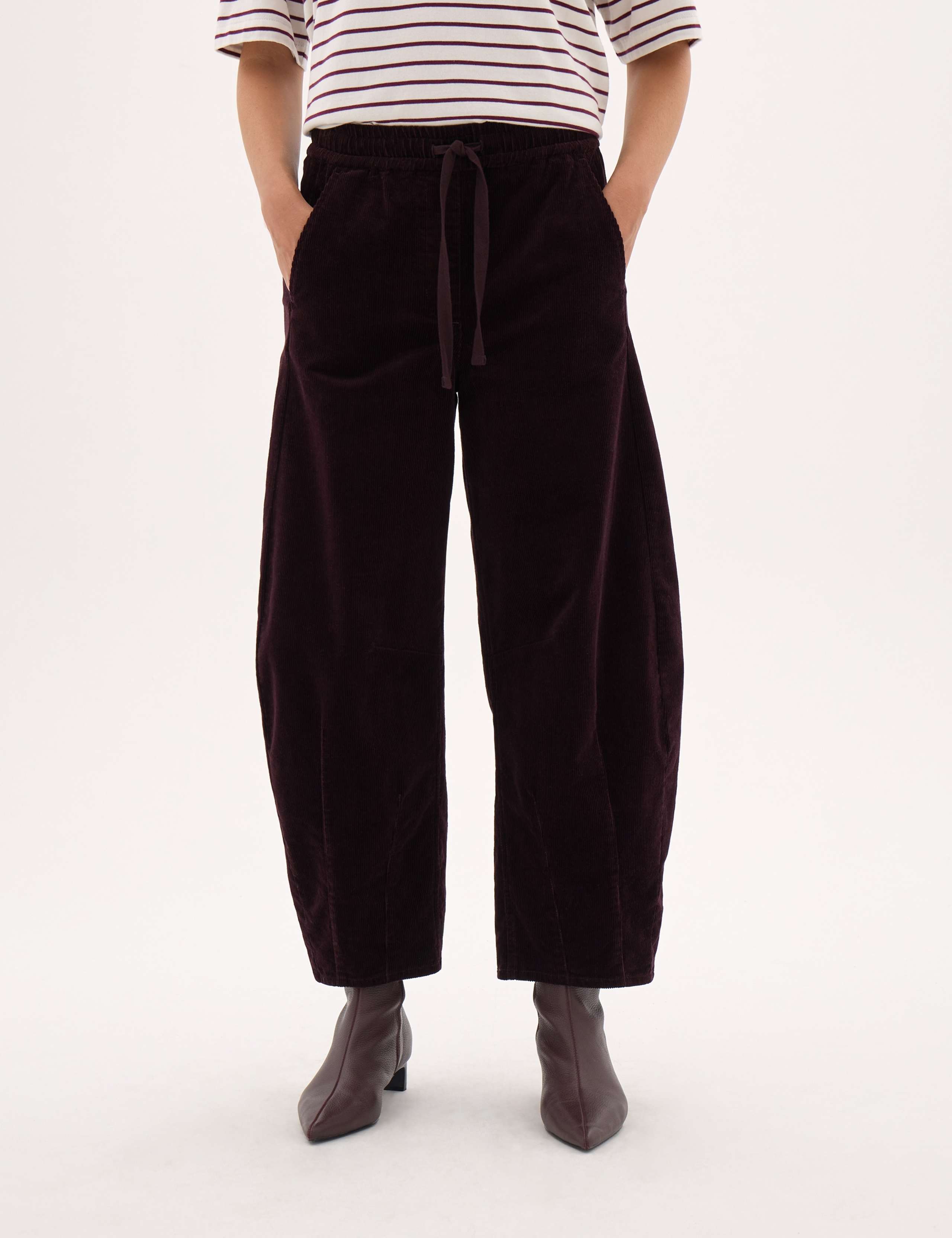 Corduroy Mid Rise Barrel Leg Trousers