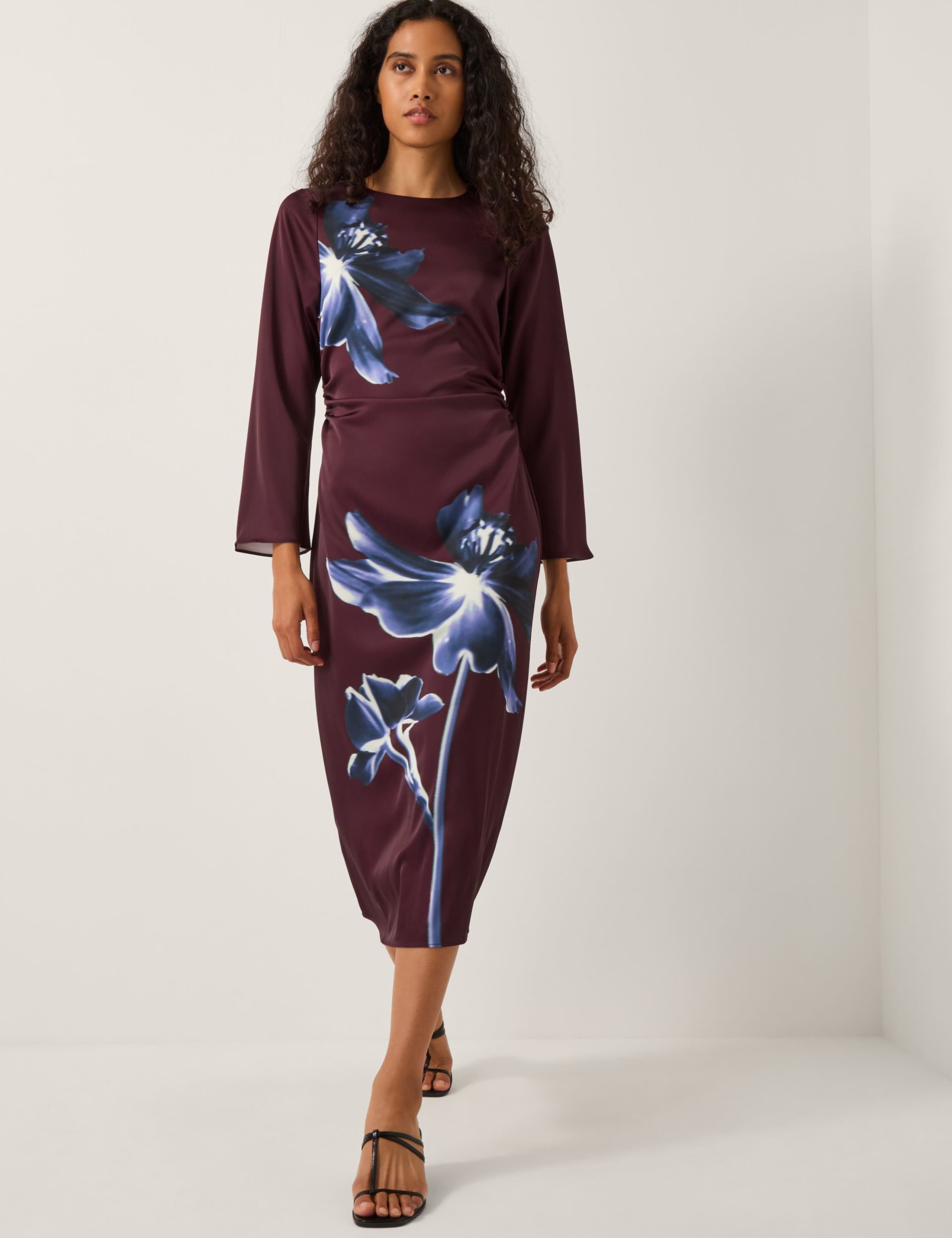 Floral Ruched Midi Bodycon Dress