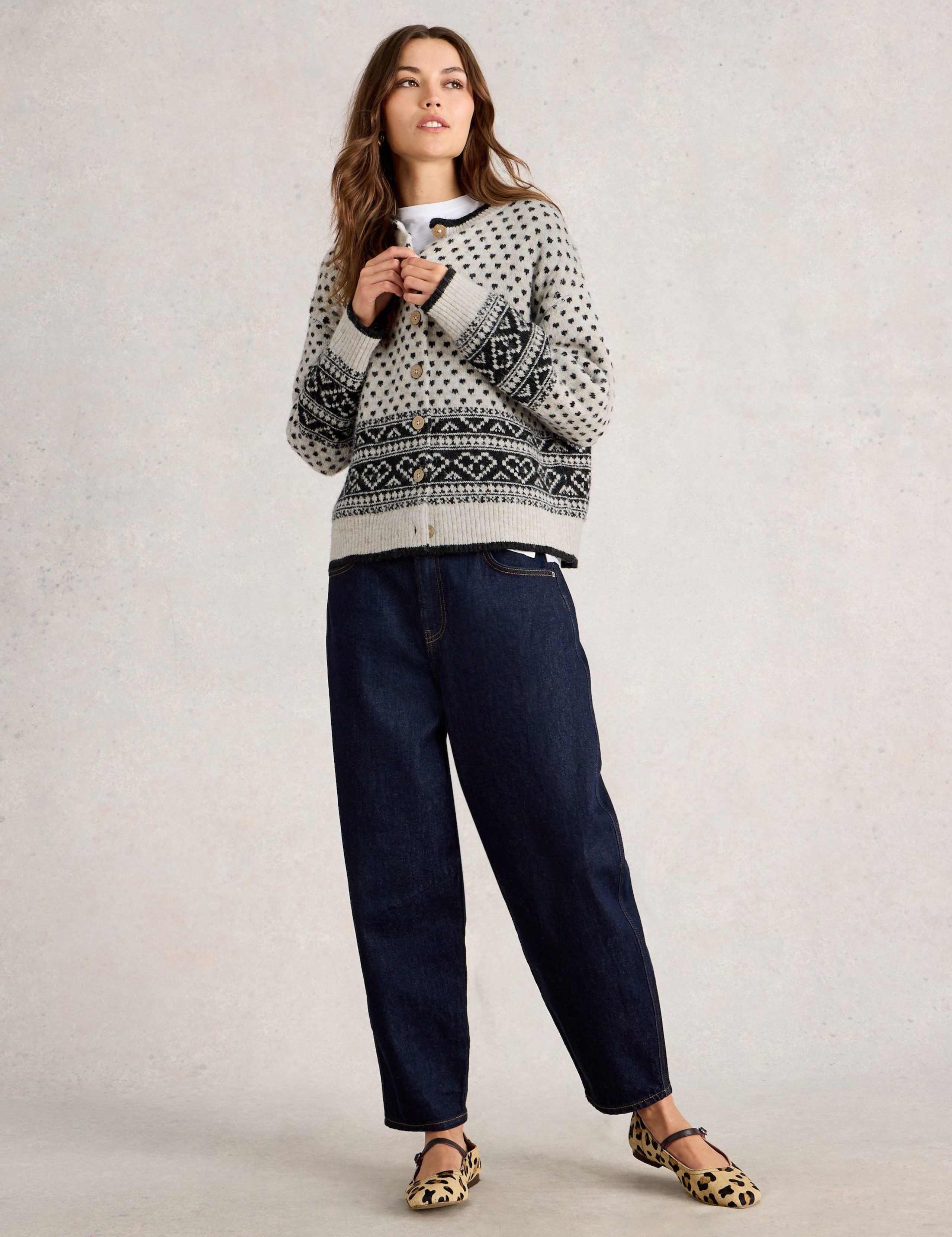Textured Crew Neck Cardigan with Wool