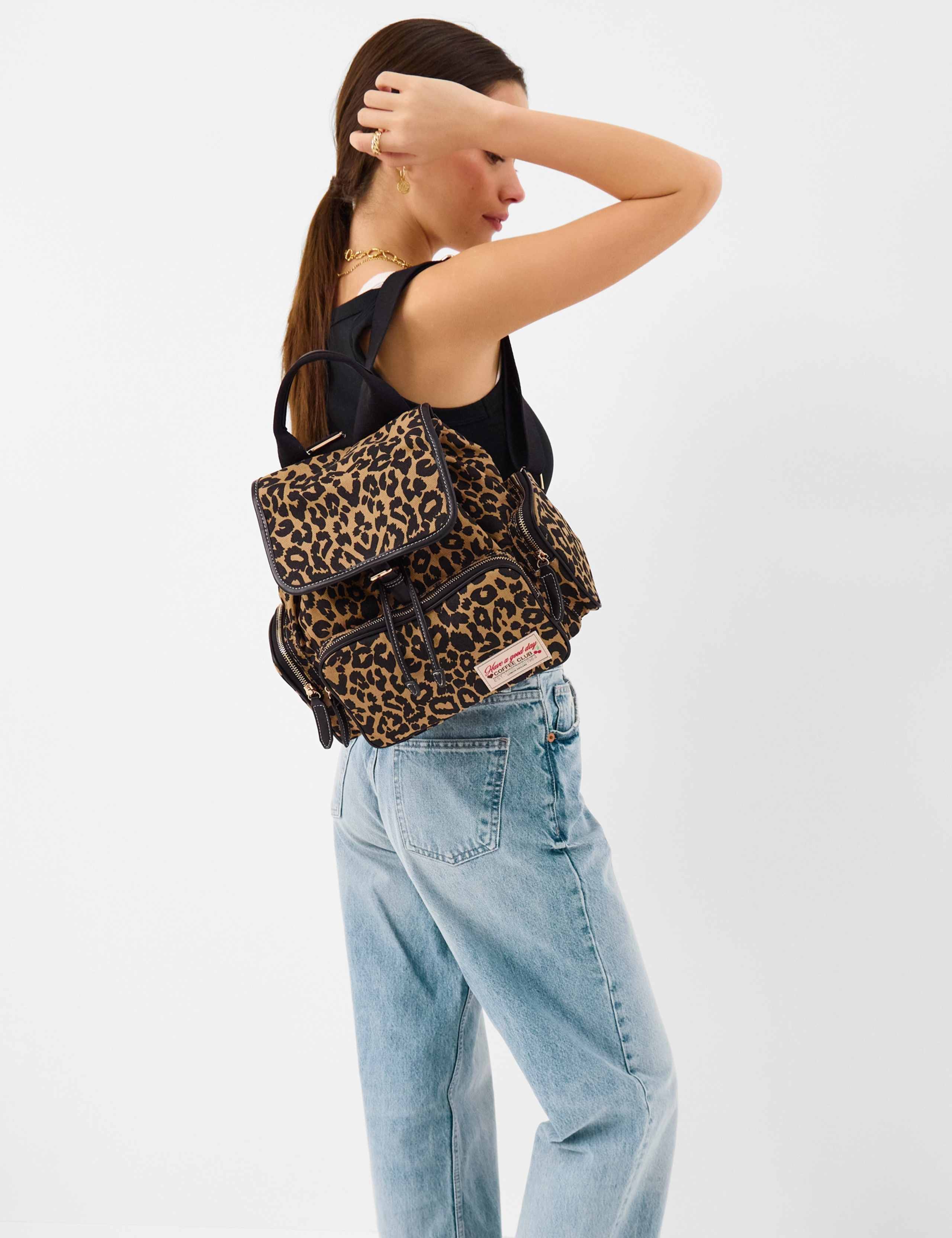 Canvas Leopard Print Backpack