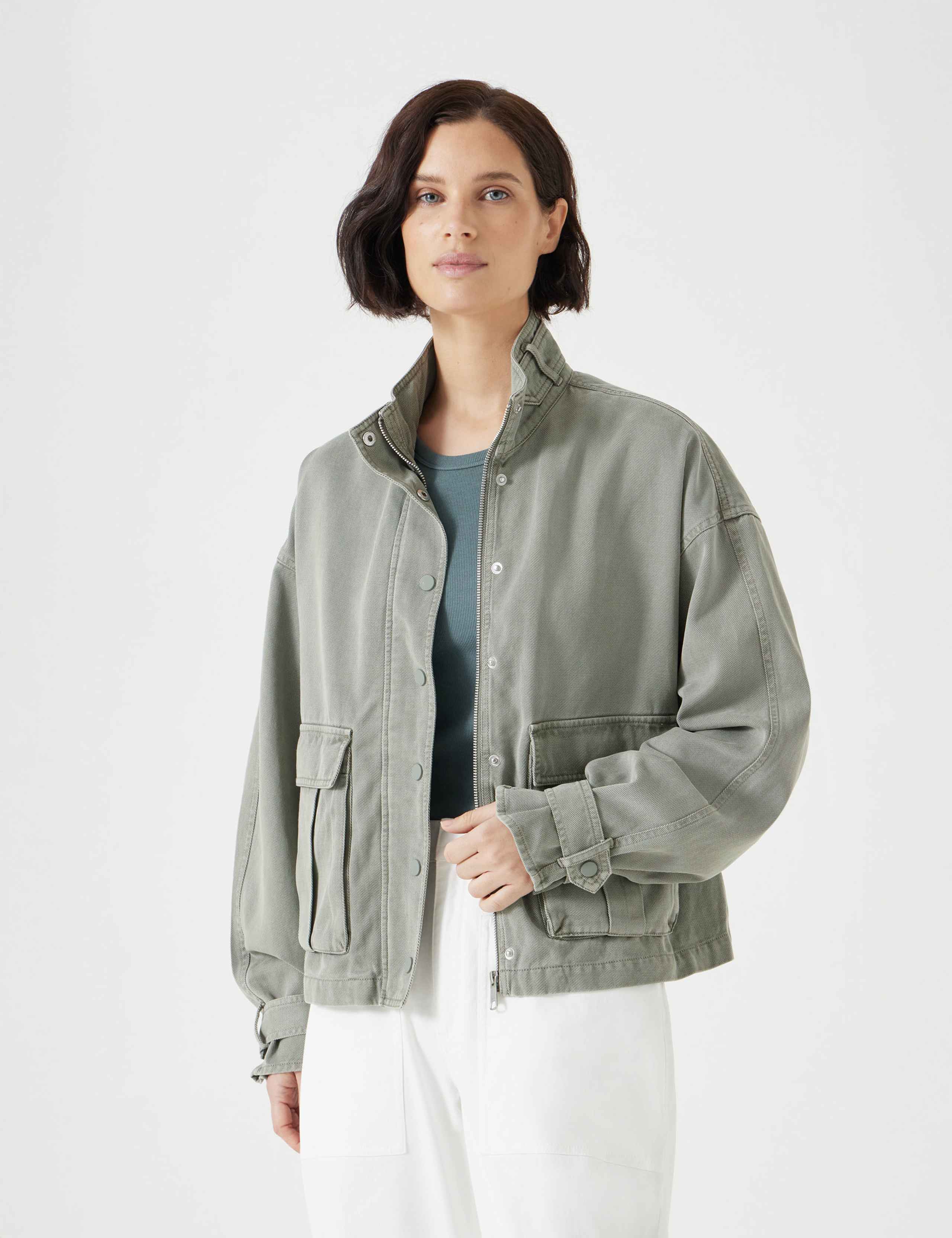 Cotton Blend Relaxed Utility Jacket