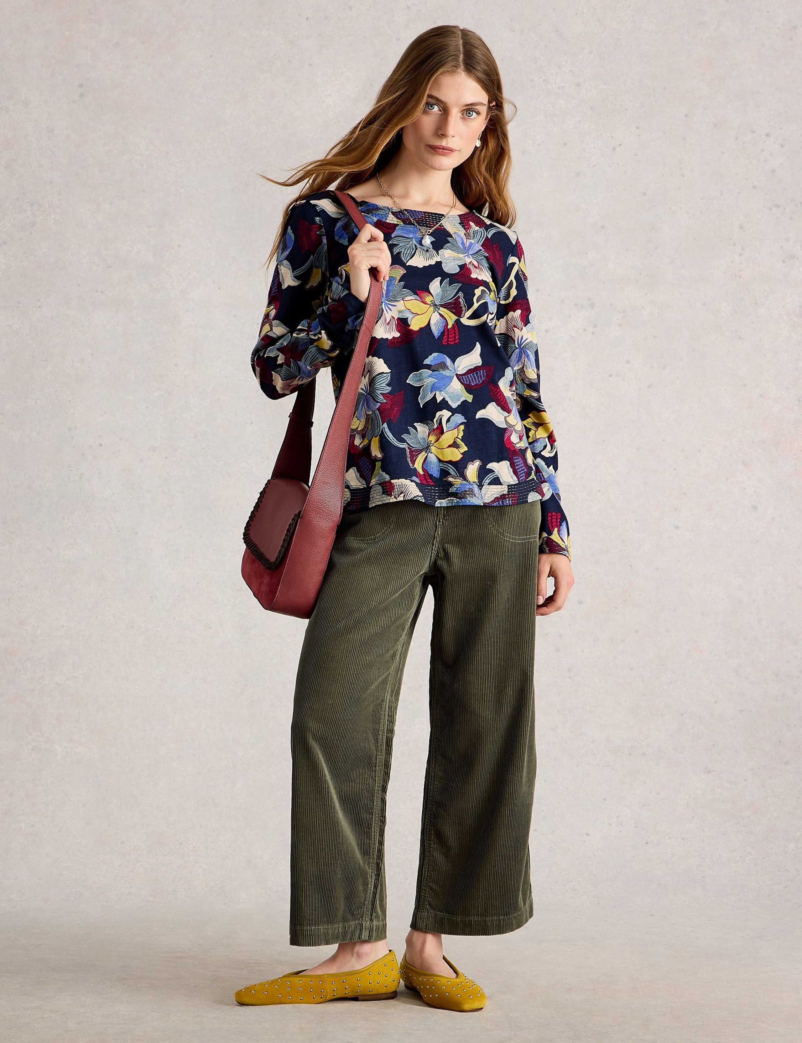 Pure Cotton Floral Crew Neck Top