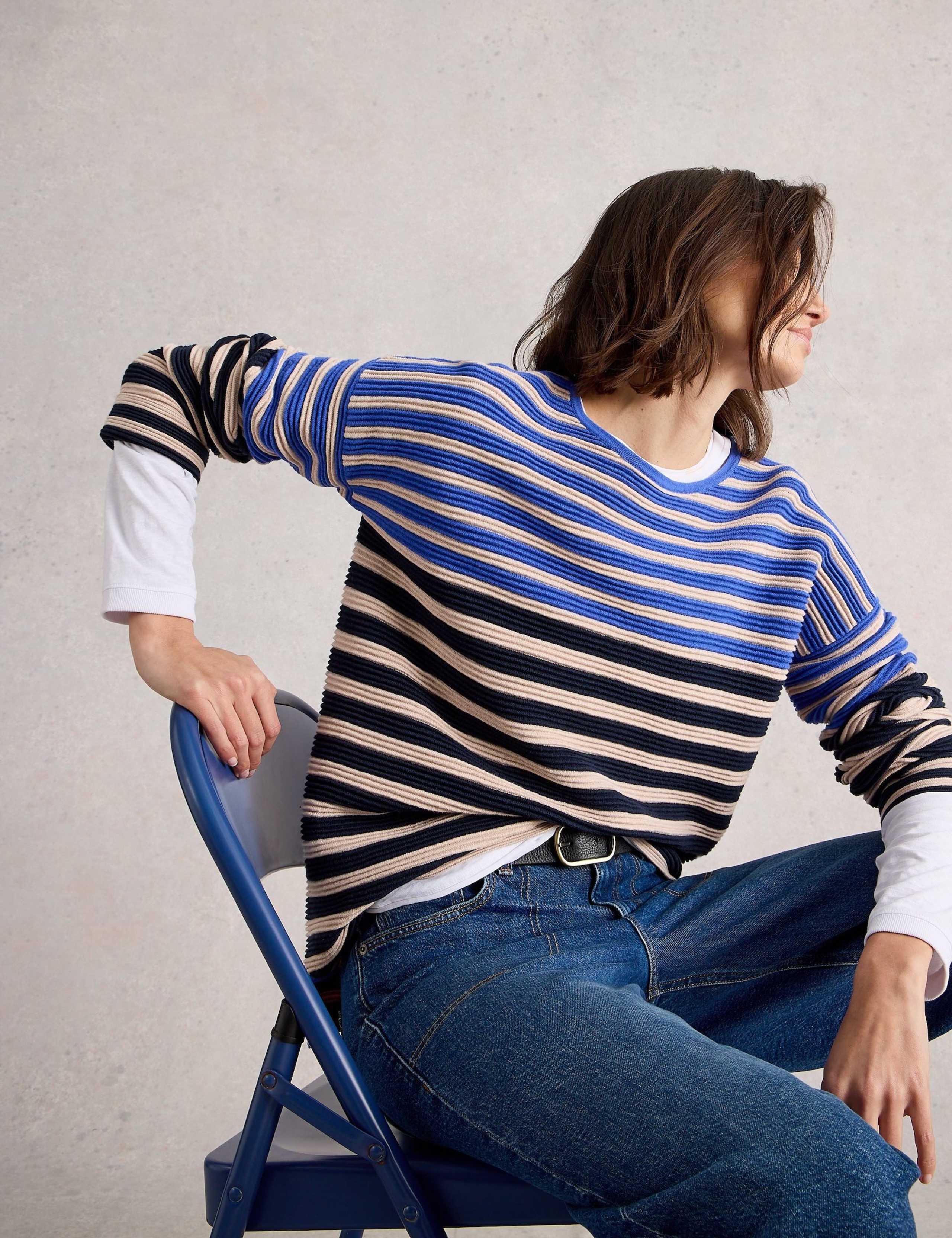 Pure Cotton Striped Ottoman Crew Neck Jumper