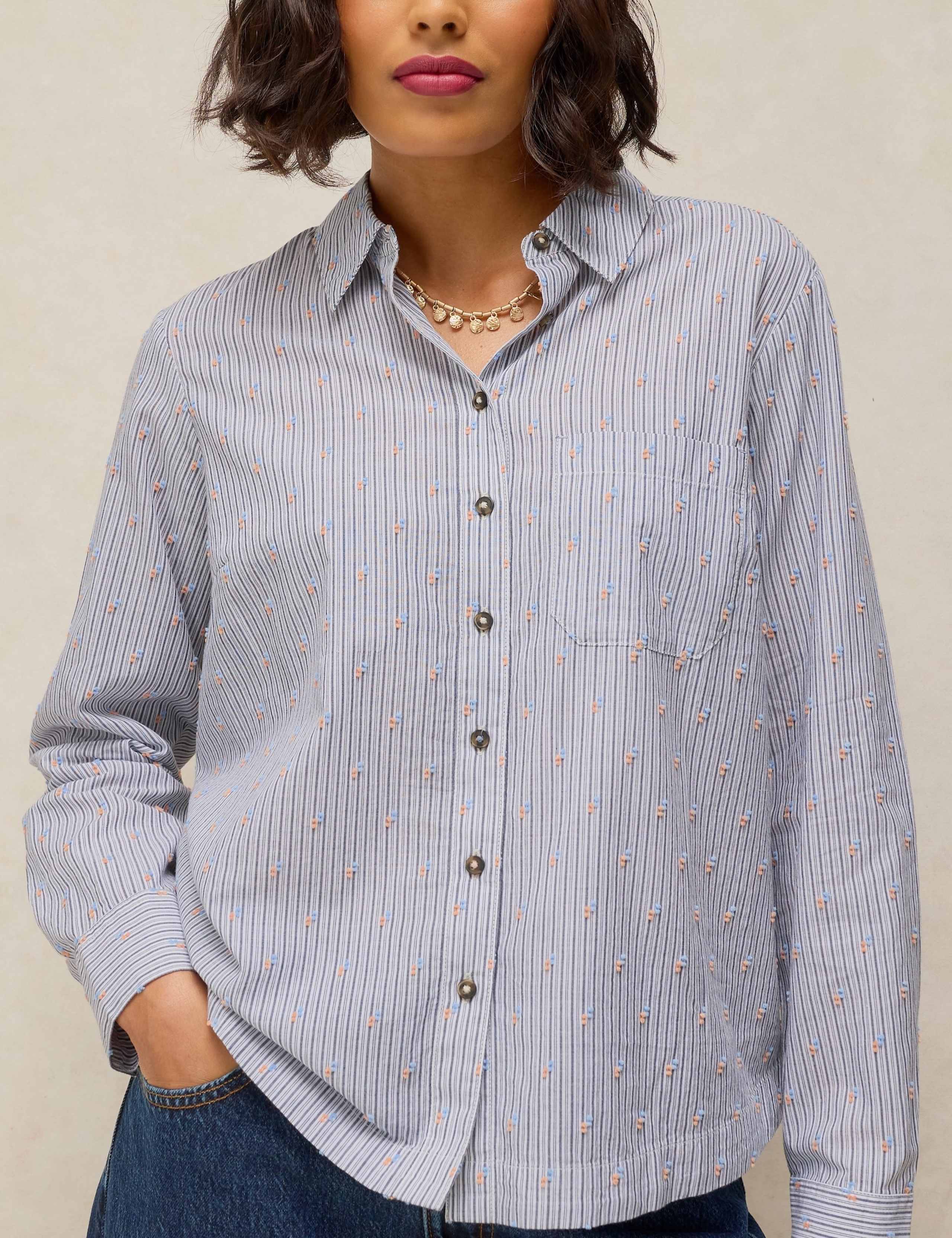 Pure Cotton Striped Embroidered Shirt