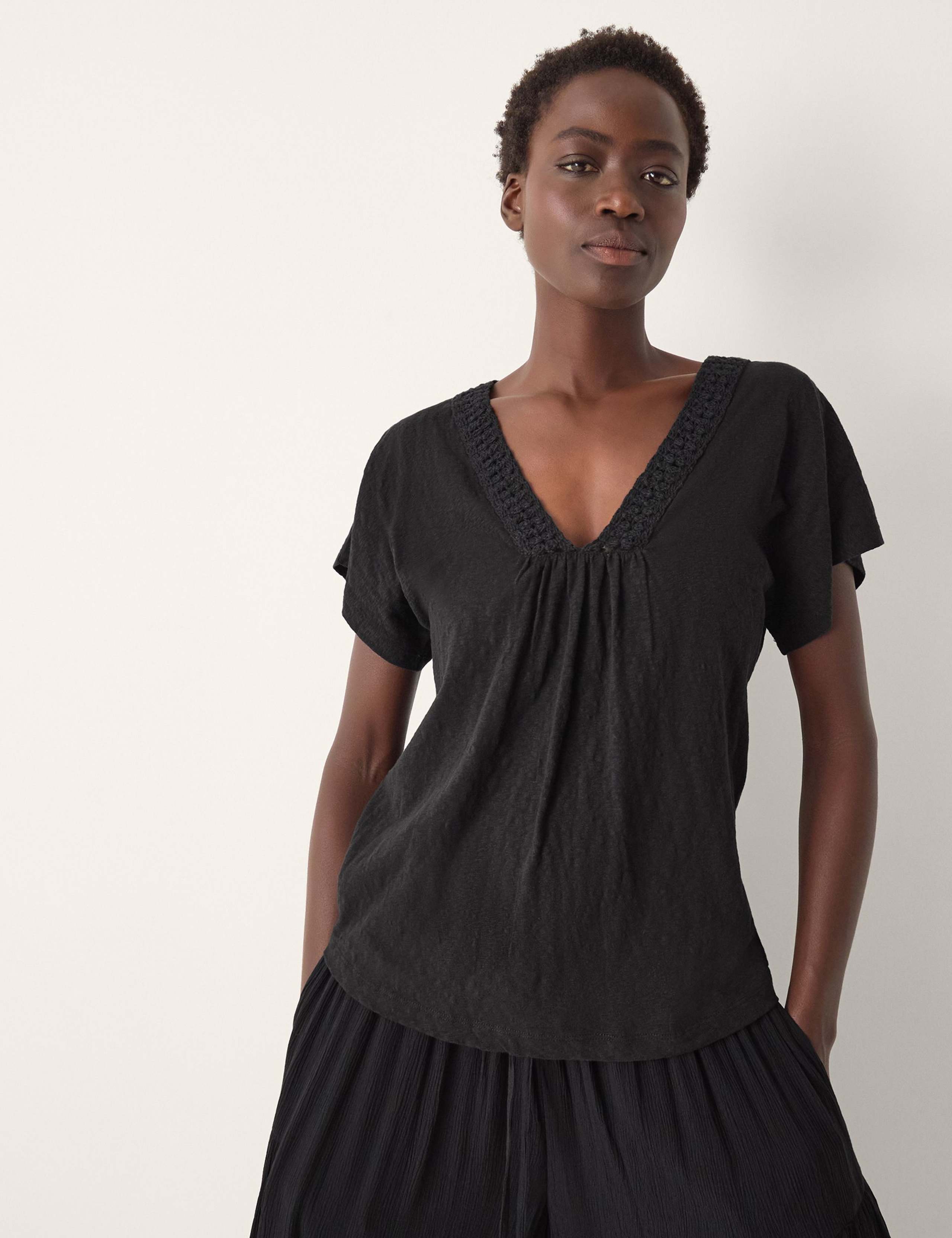 Pure Cotton Embroidered Trim T-Shirt