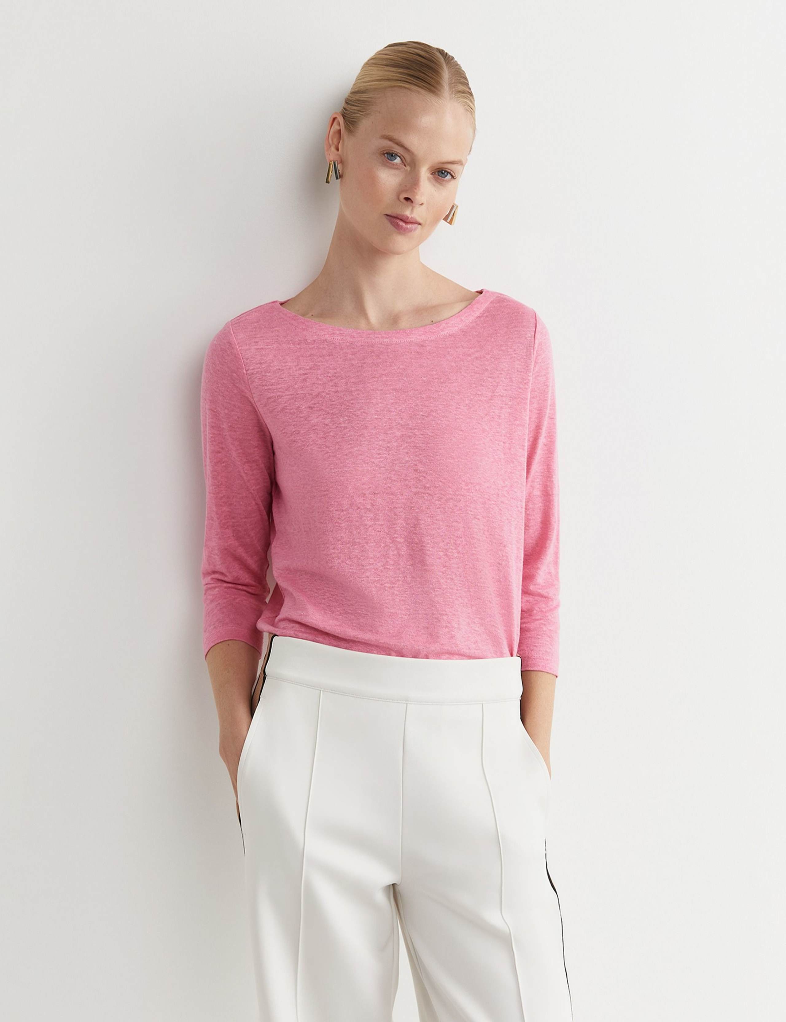 Pure Linen Slash Neck T-Shirt