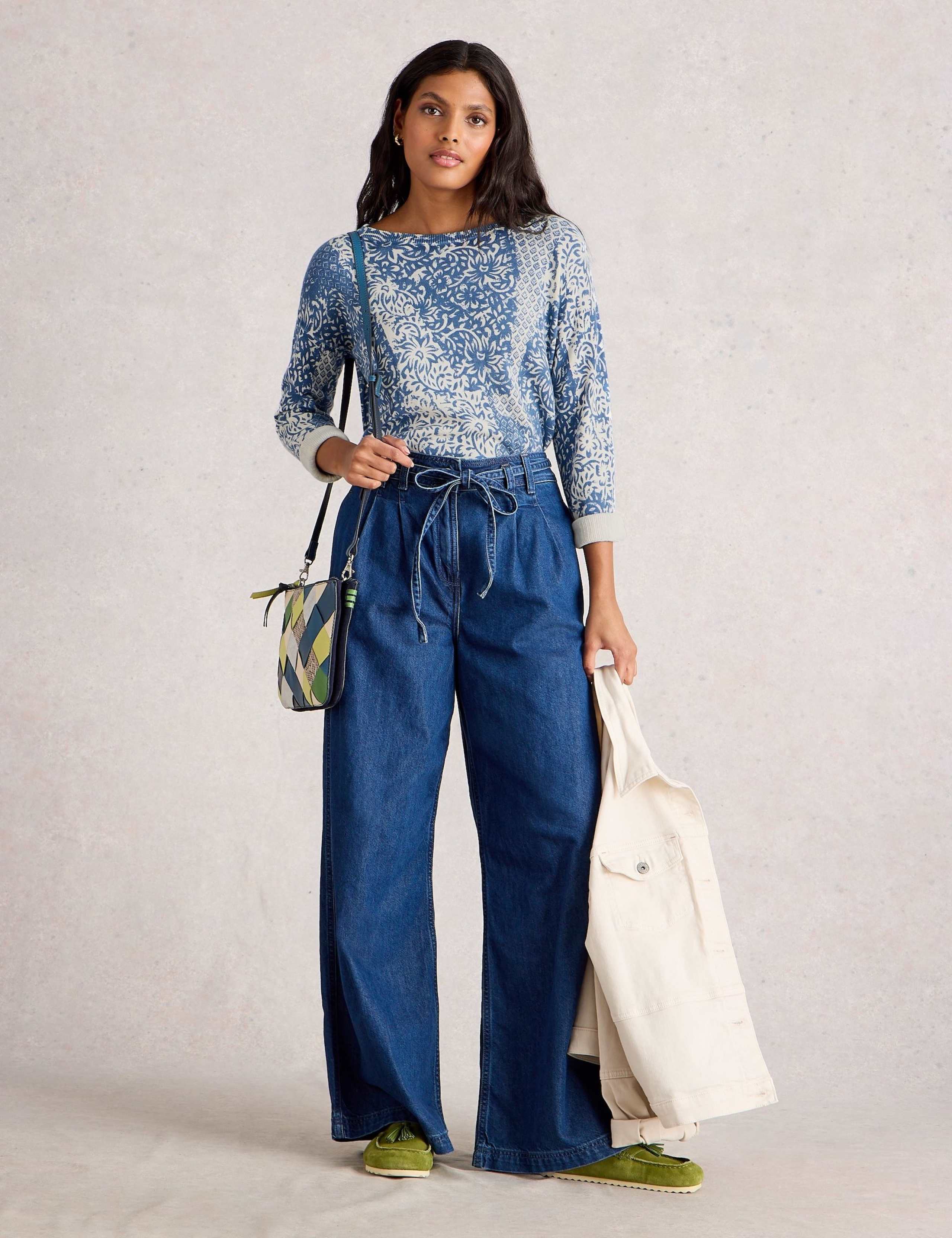 Cotton Blend Floral Crew Neck Jumper