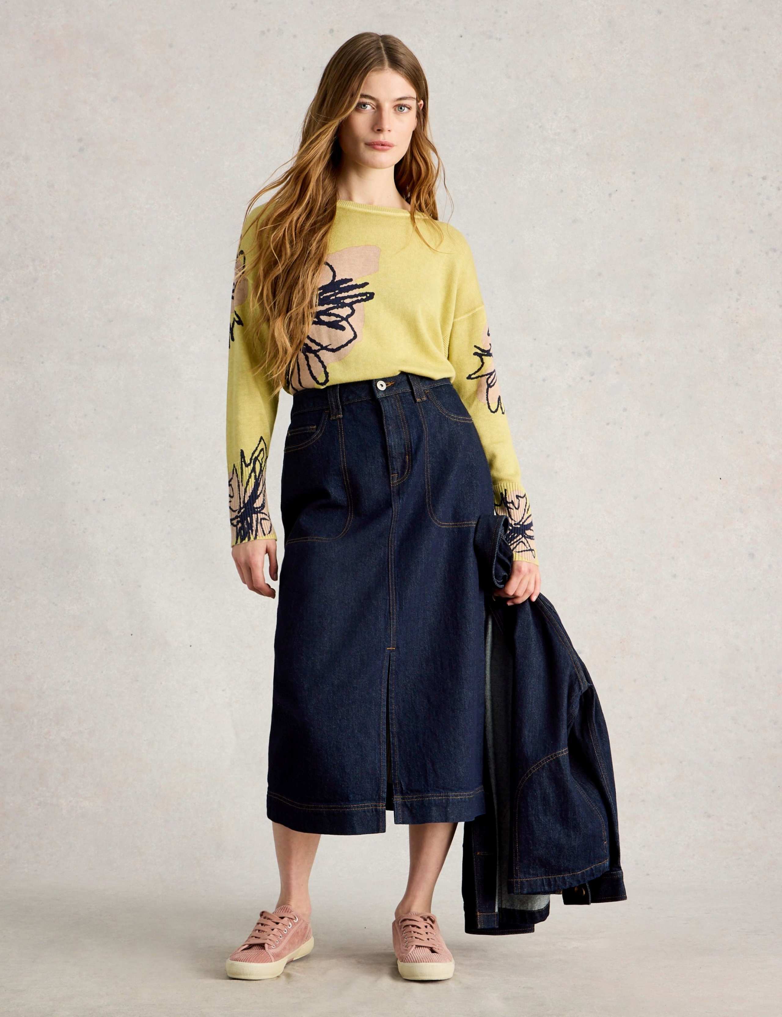 Cotton Blend Floral Crew Neck Jumper