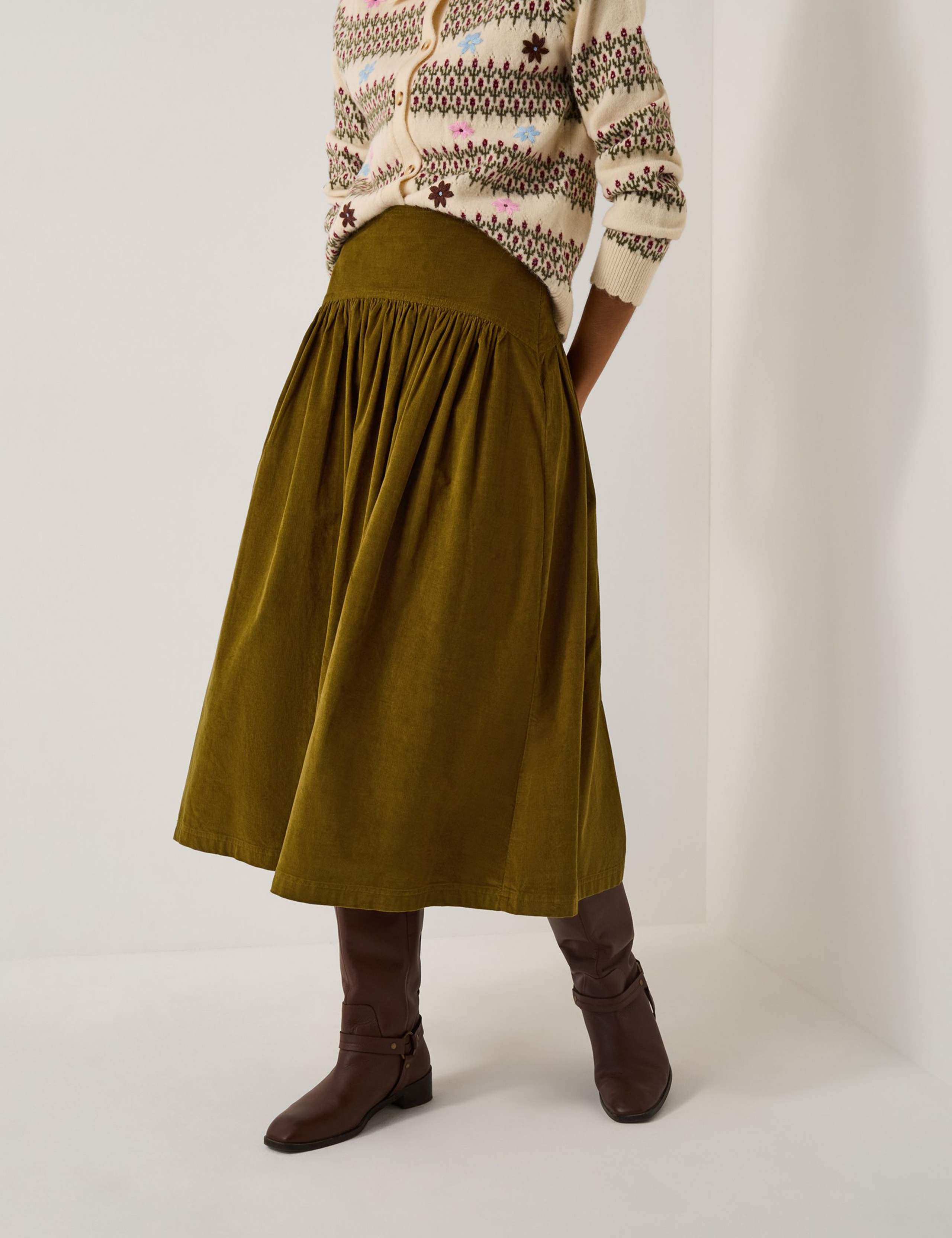 Cord Midi A-Line Skirt