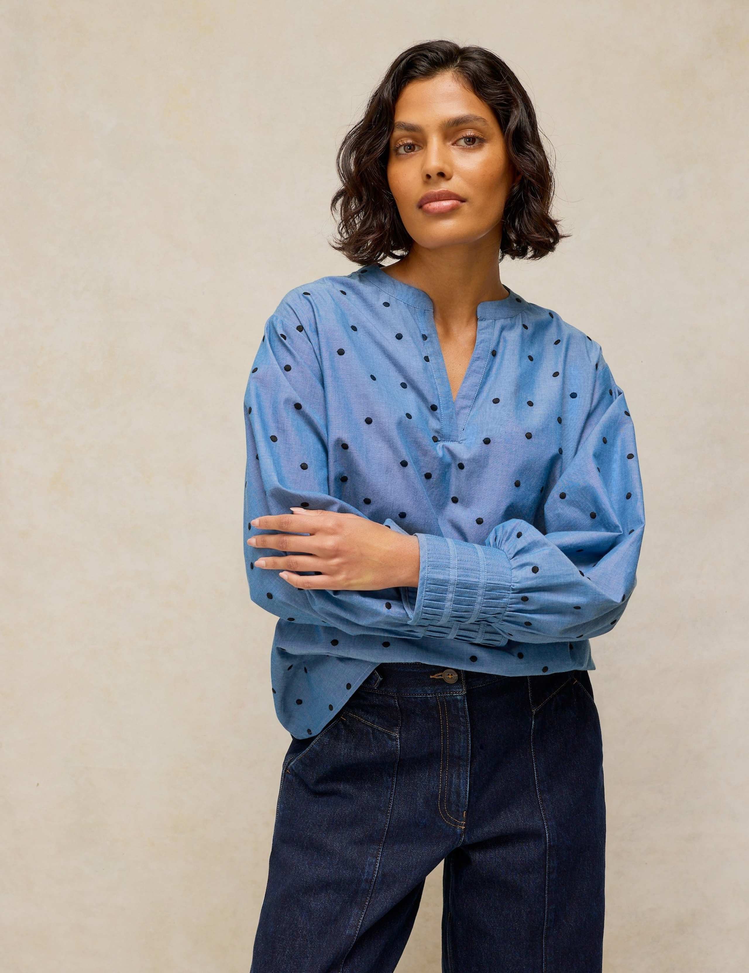 Pure Cotton Polka Dot Relaxed Popover Shirt