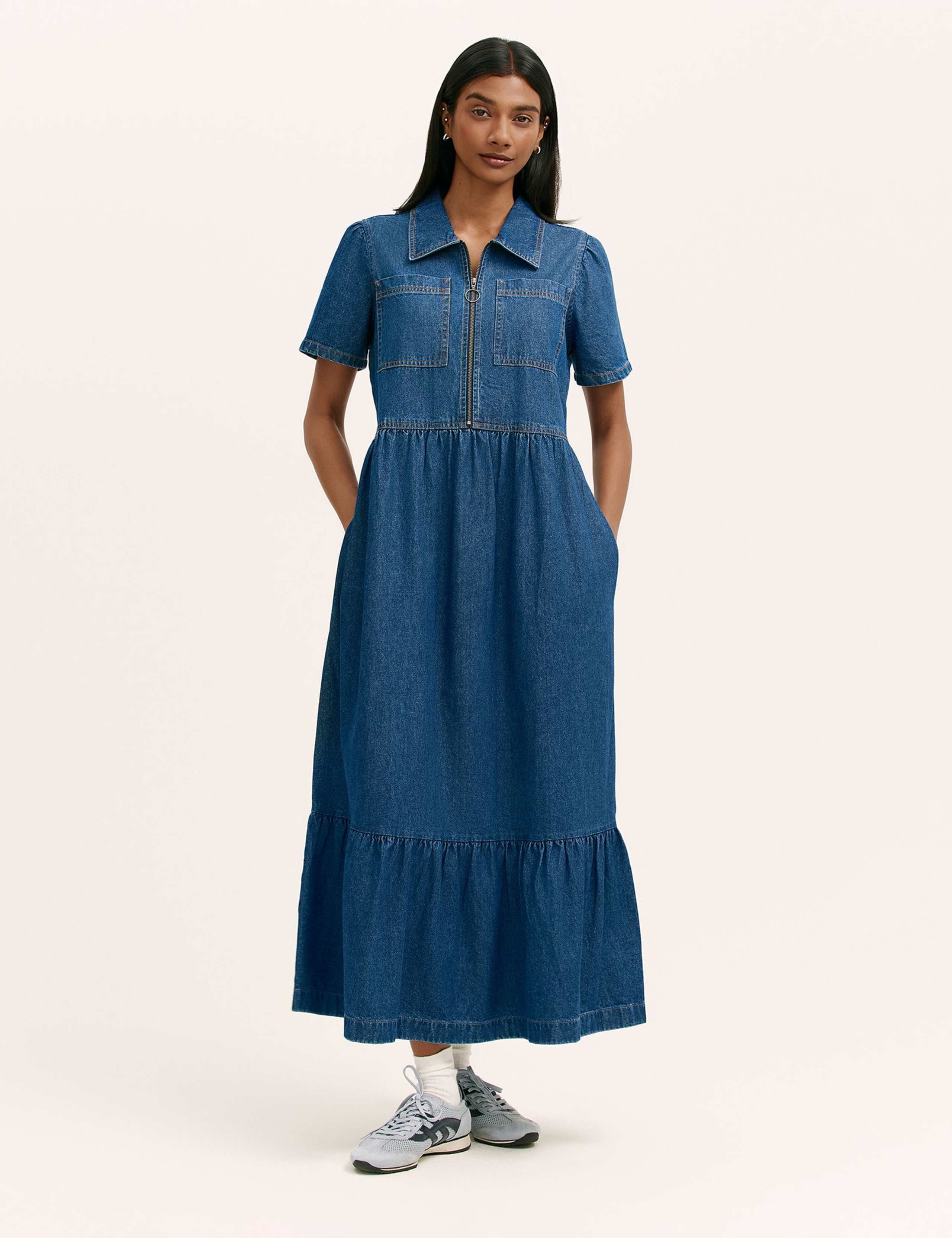 Pure Cotton Denim Midi Shirt Dress