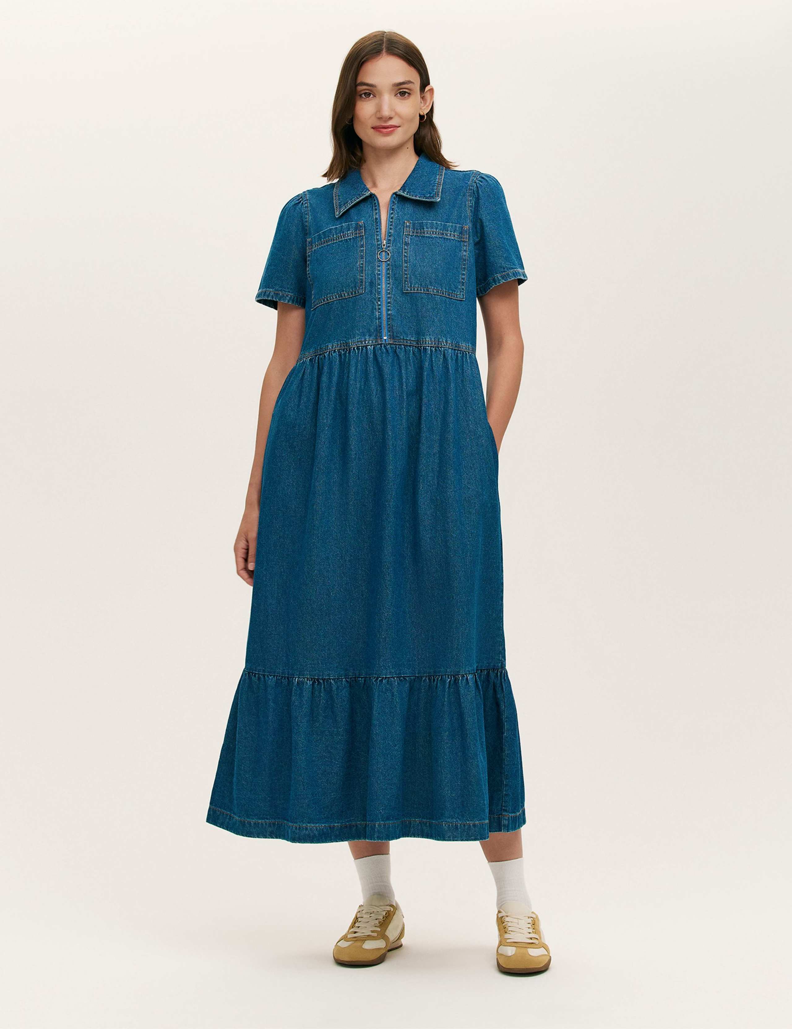 Pure Cotton Denim Midi Shirt Dress