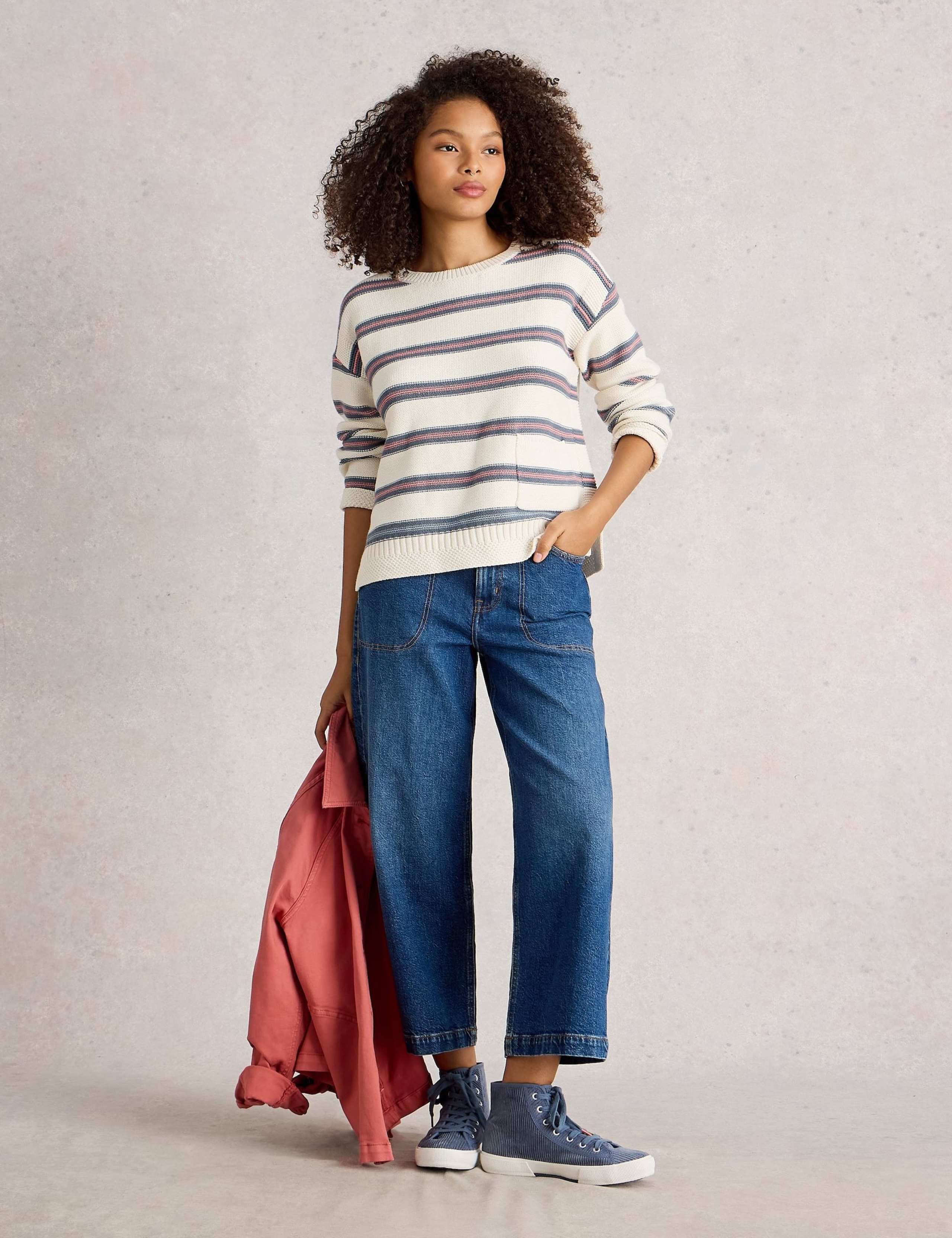 Pure Cotton Striped Round Neck Jumper