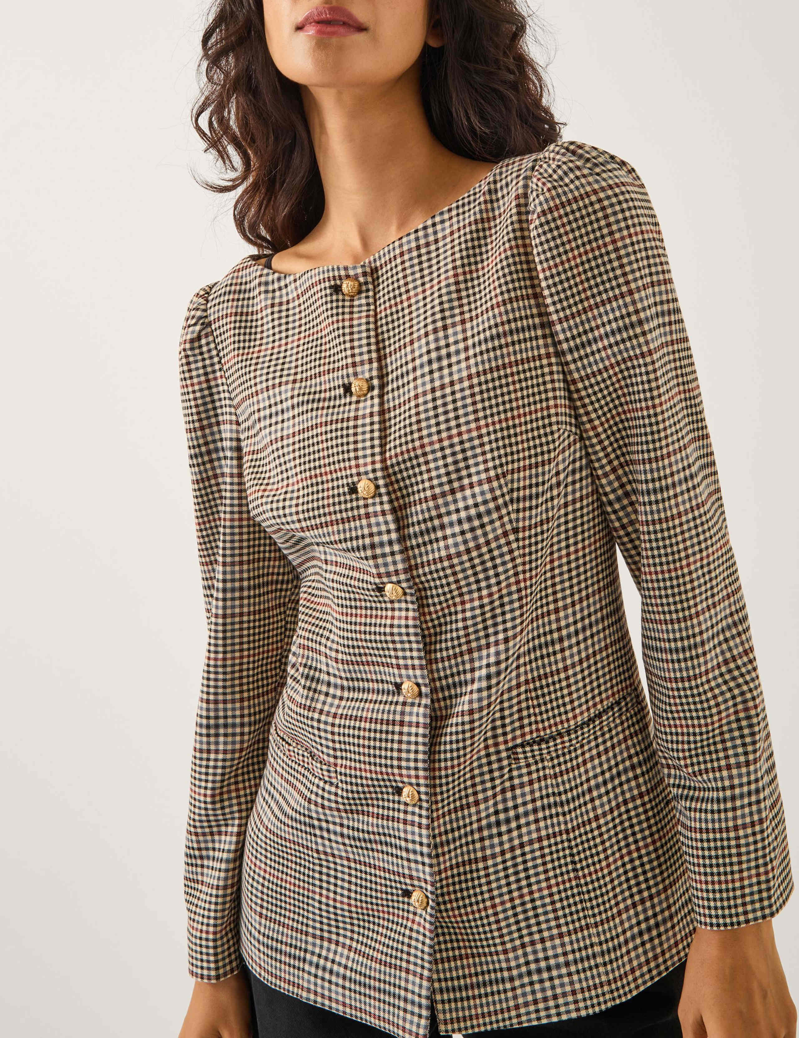 Checked Collarless Jacket