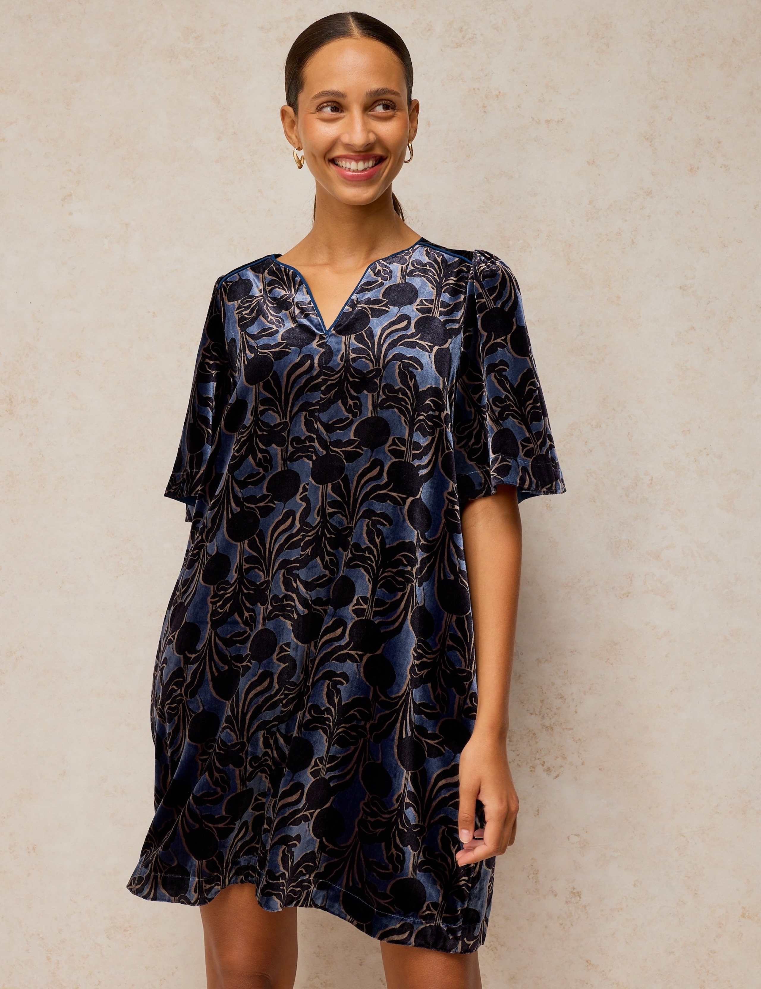 Harper Velvet Notch Neck Midi Shift Dress