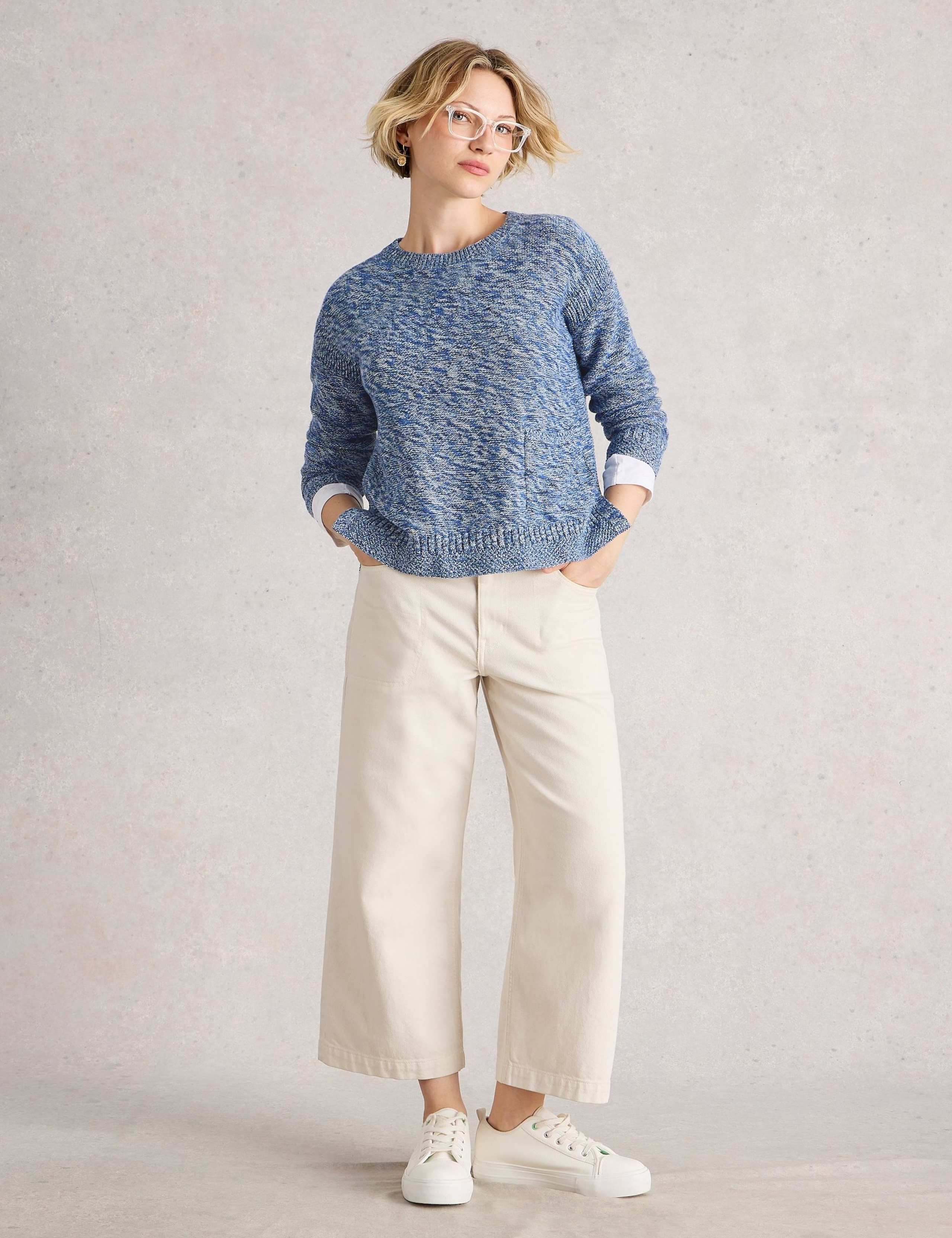 Pure Cotton Textured Crew Neck Jumper
