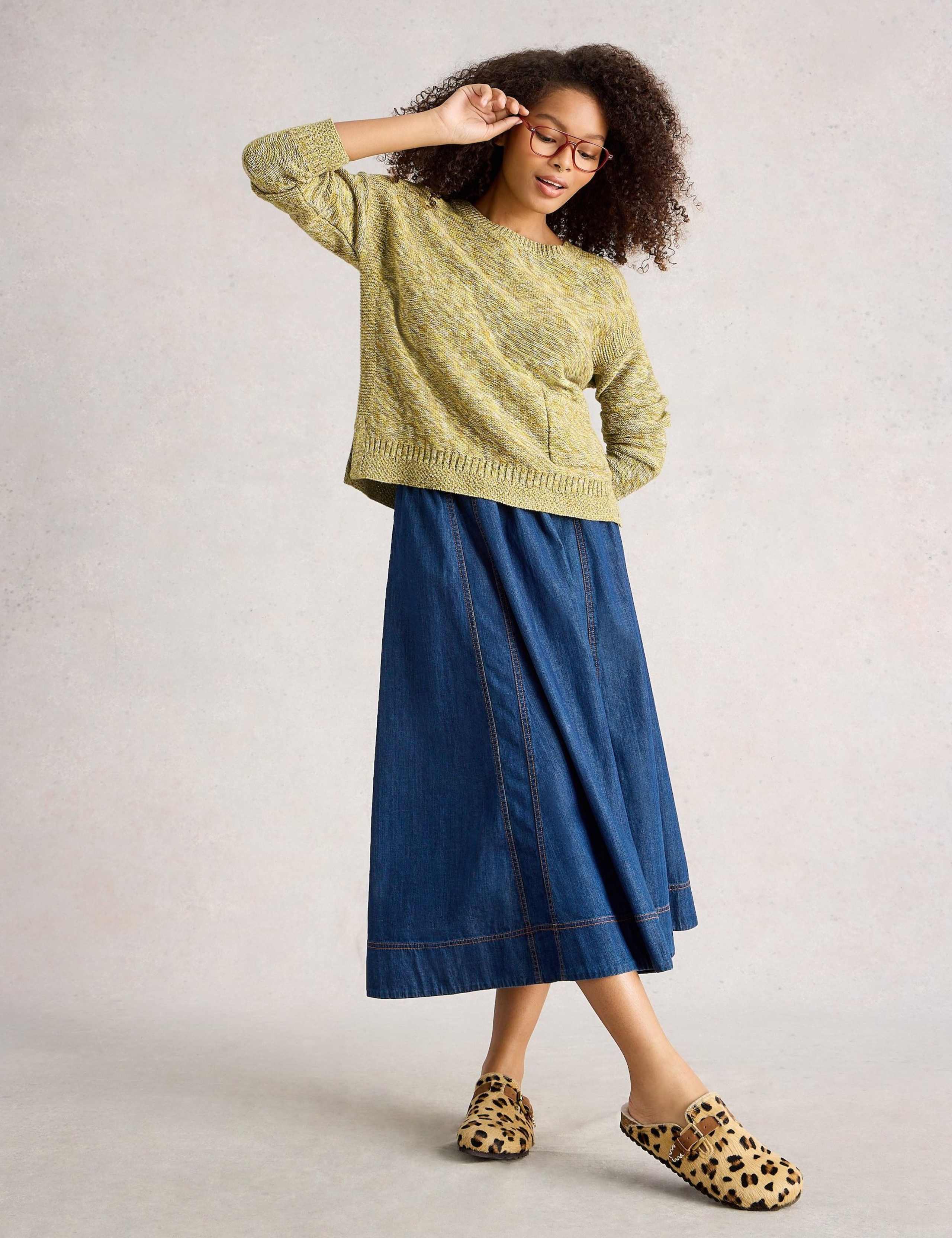 Pure Cotton Textured Crew Neck Jumper