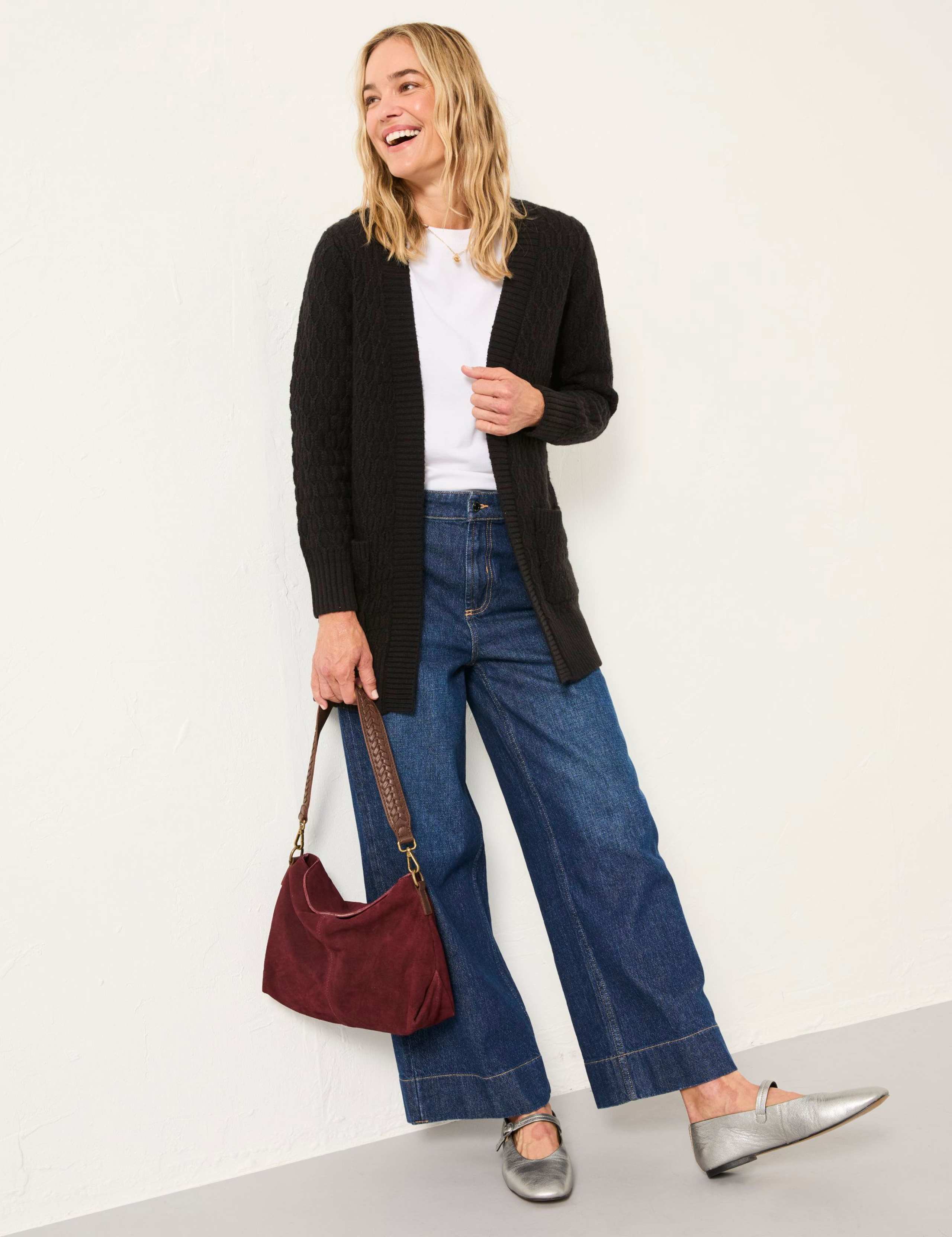 Cotton Rich Textured Edge to Edge Cardigan