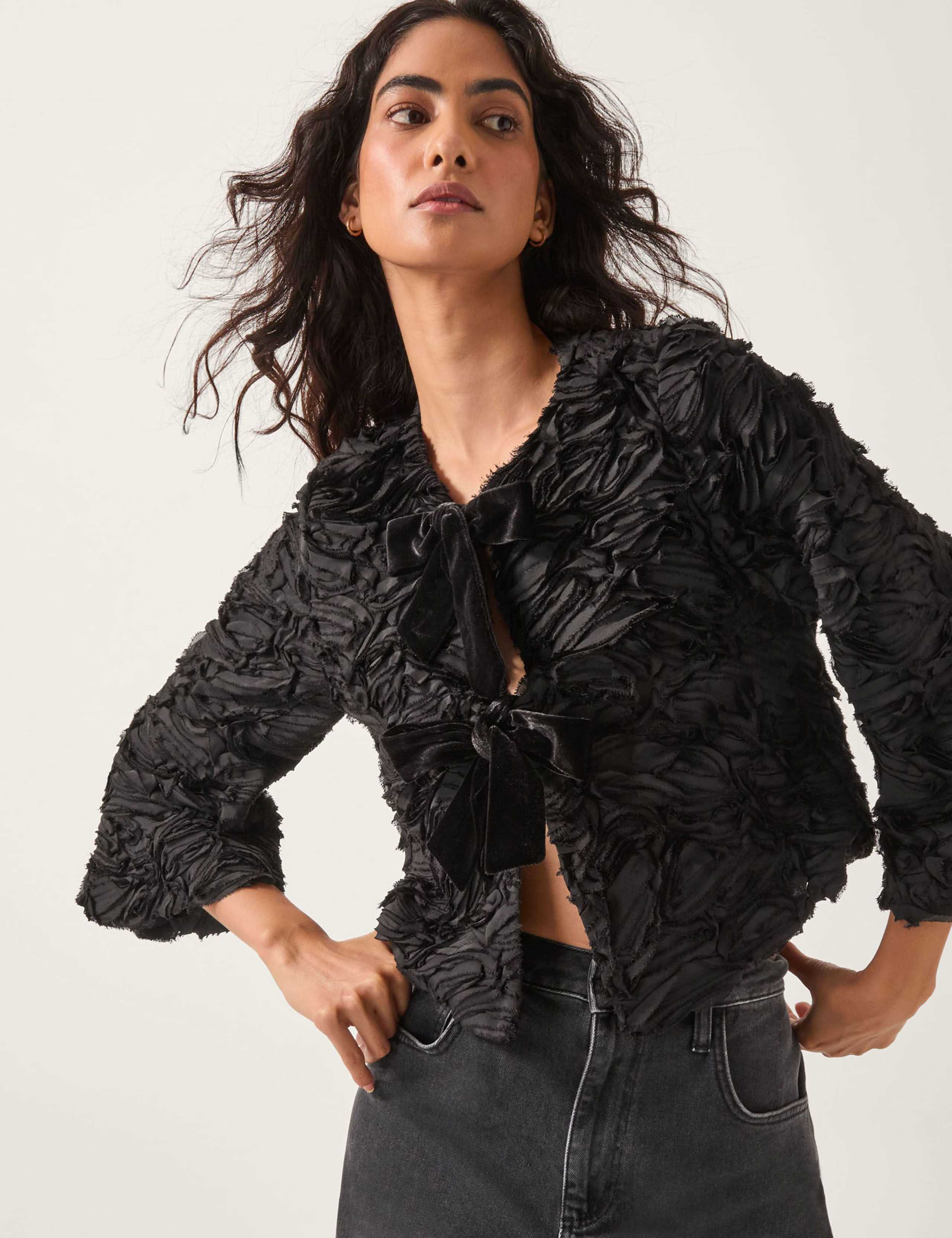 Textured Tie Front Jacket