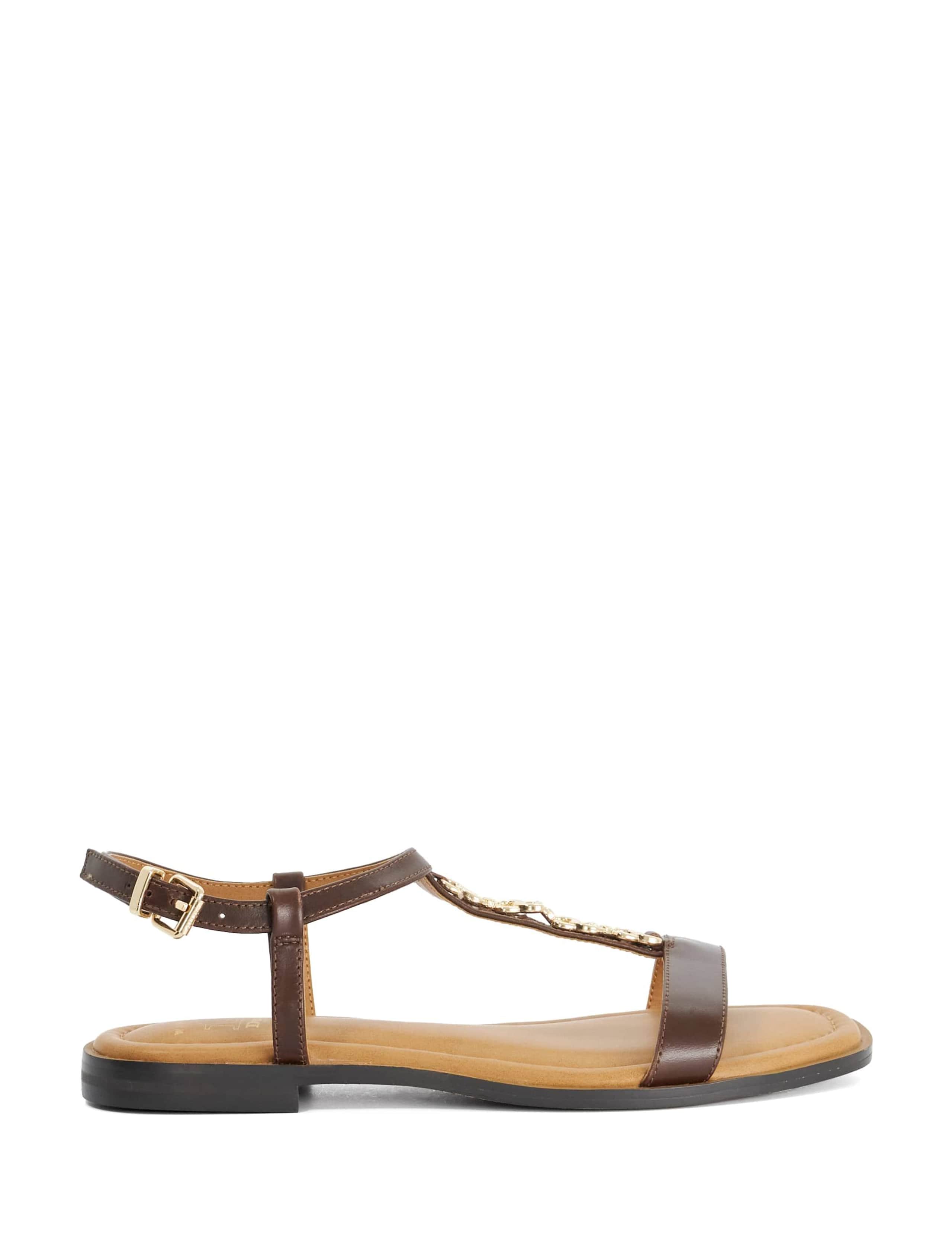 Wide Fit Leather T-Bar Flat Sandals