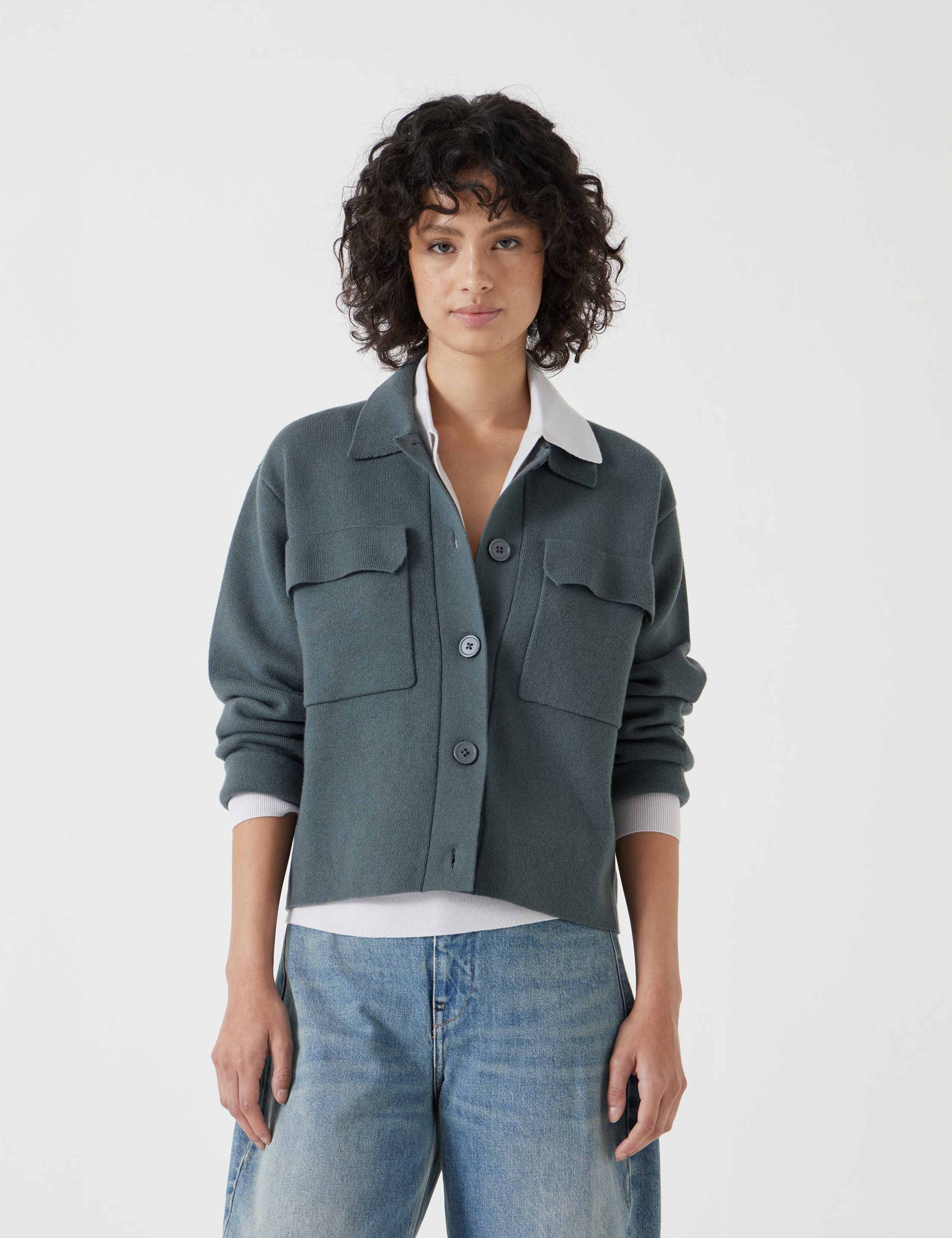 Cotton Rich Textured Knitted Shirt Jacket