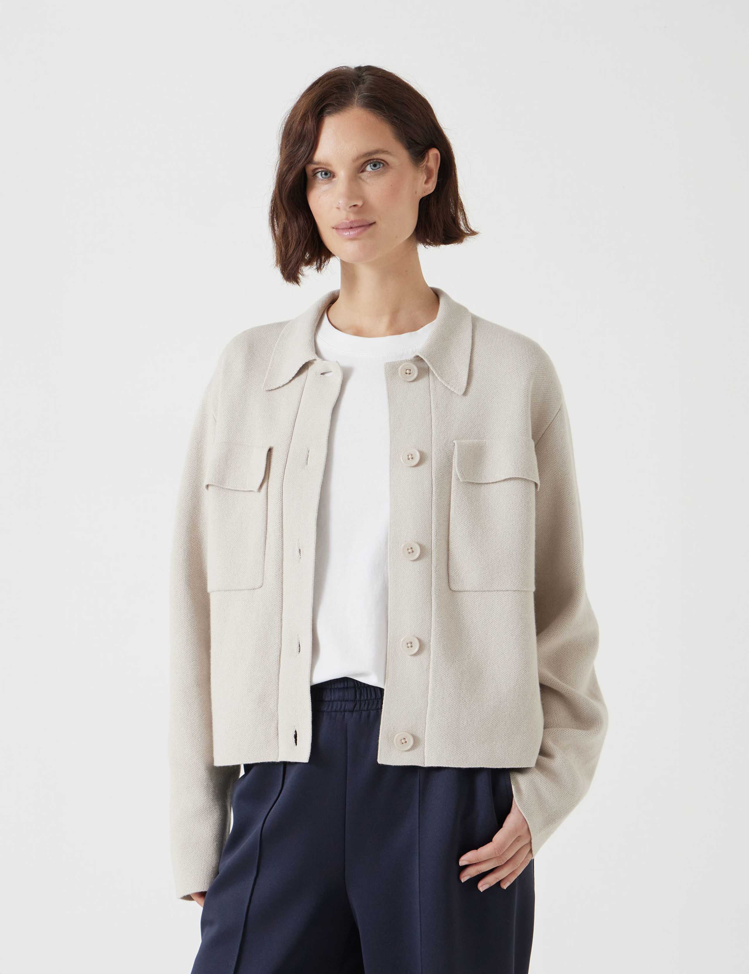 Cotton Rich Textured Knitted Shirt Jacket