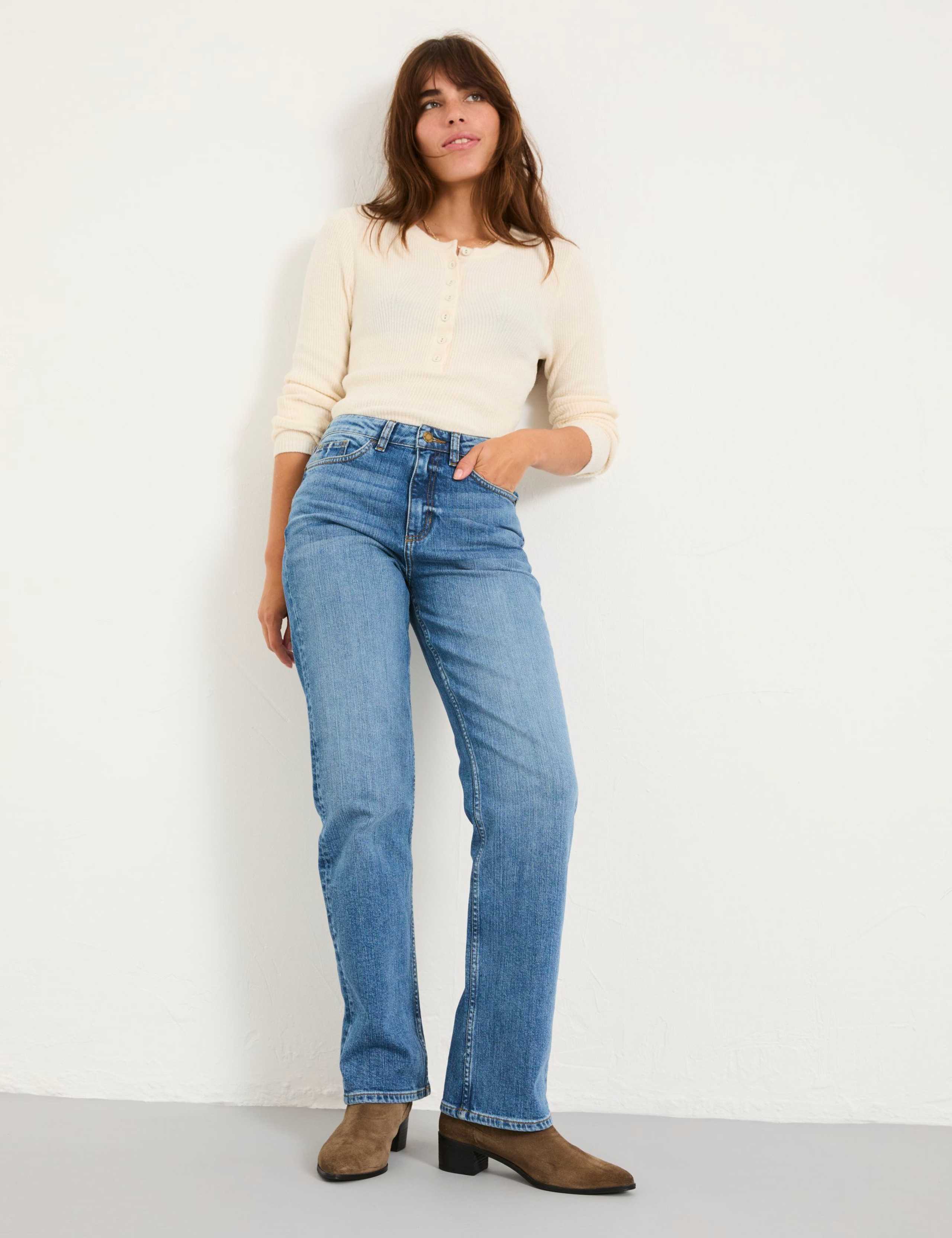 Mid Rise Straight Leg Jeans